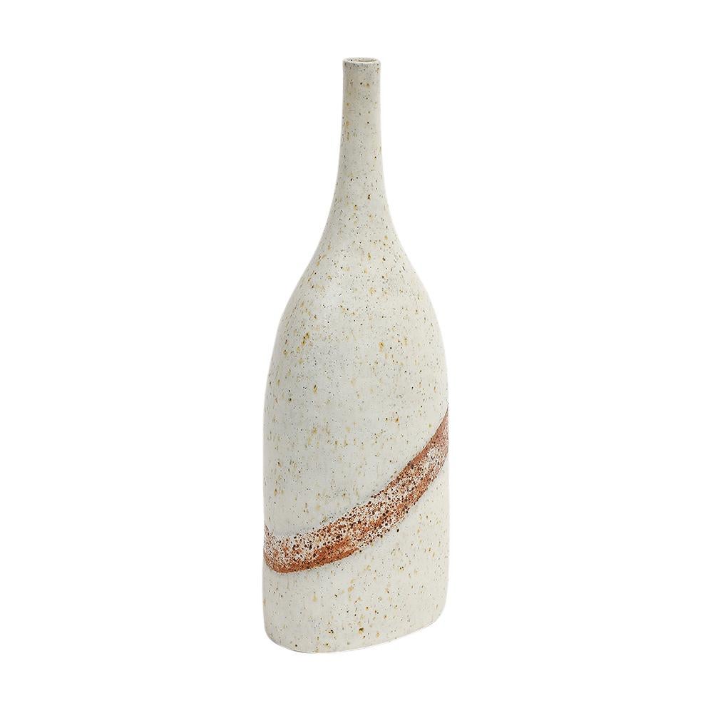 Bruno Gambone Vase, Keramik, weiß, gebrannter Umber, Streifen, signiert im Angebot 4