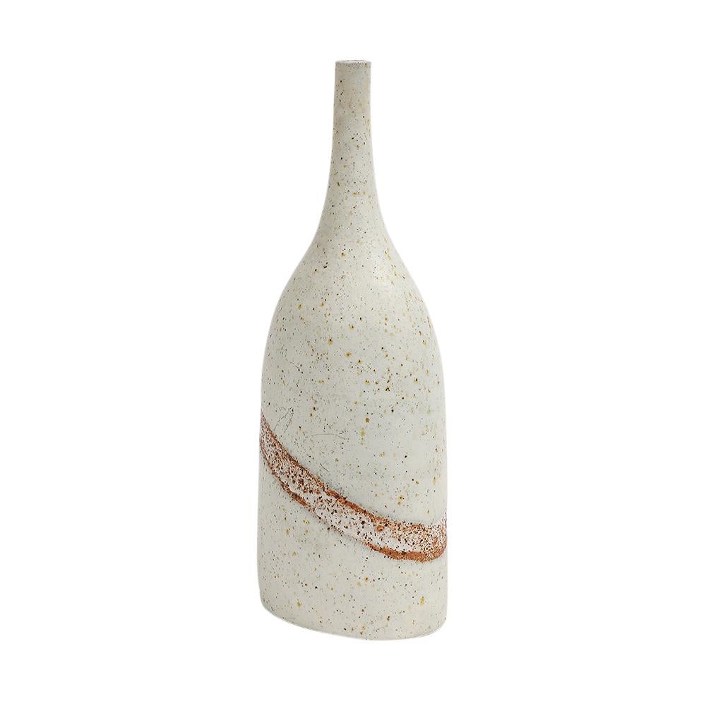 Bruno Gambone Vase, Keramik, weiß, gebrannter Umber, Streifen, signiert im Angebot 7