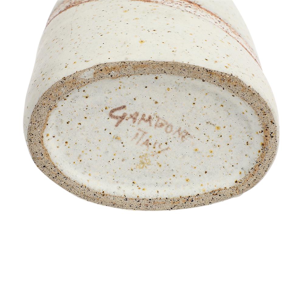 Bruno Gambone Vase, Keramik, weiß, gebrannter Umber, Streifen, signiert im Angebot 8