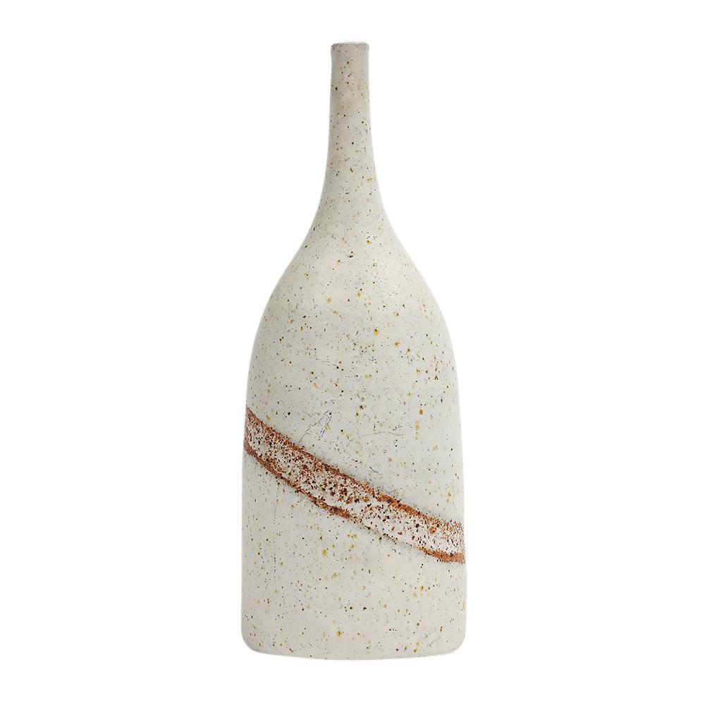 Bruno Gambone Vase, Keramik, weiß, gebrannter Umber, Streifen, signiert (Moderne der Mitte des Jahrhunderts) im Angebot