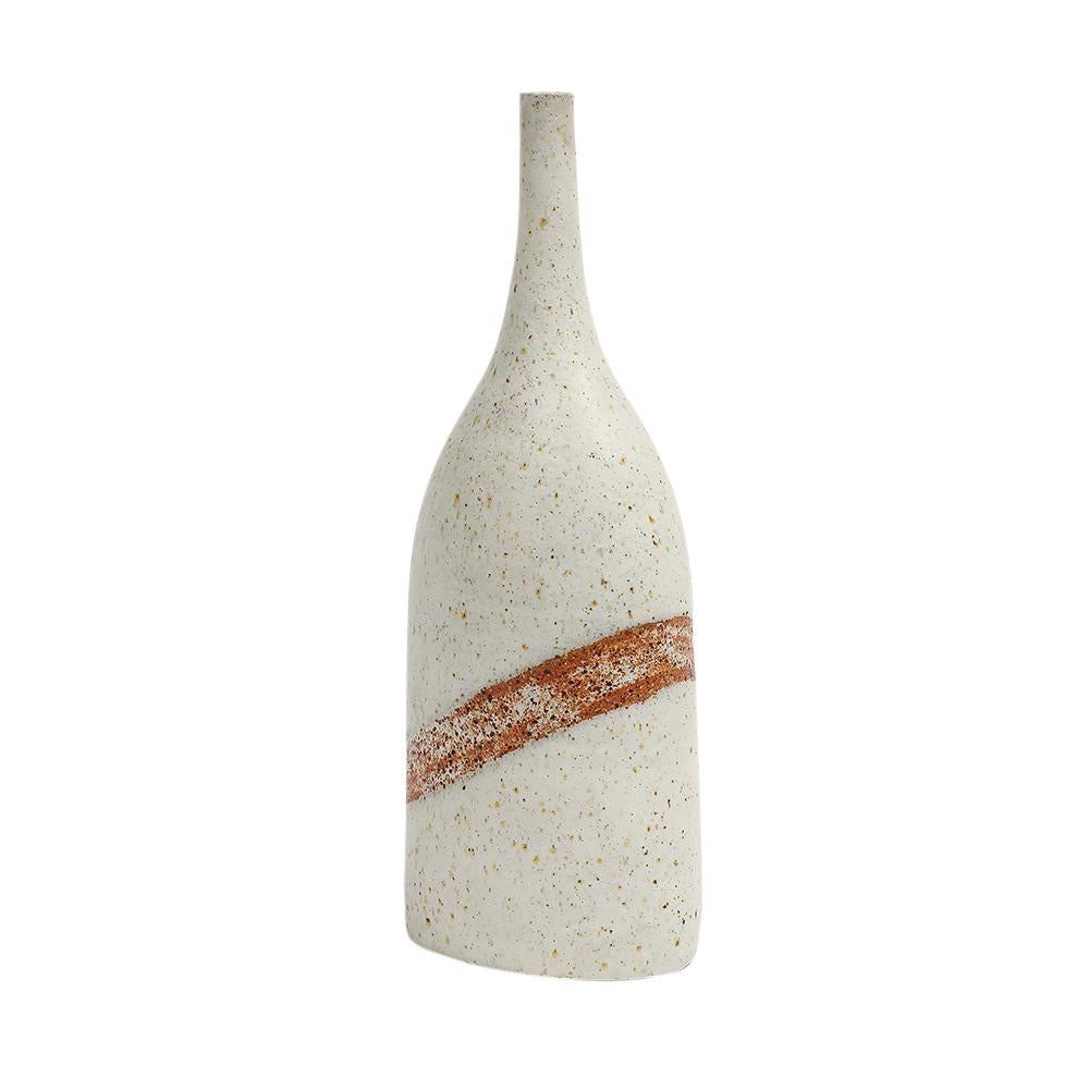 Bruno Gambone Vase, Keramik, weiß, gebrannter Umber, Streifen, signiert im Angebot 1