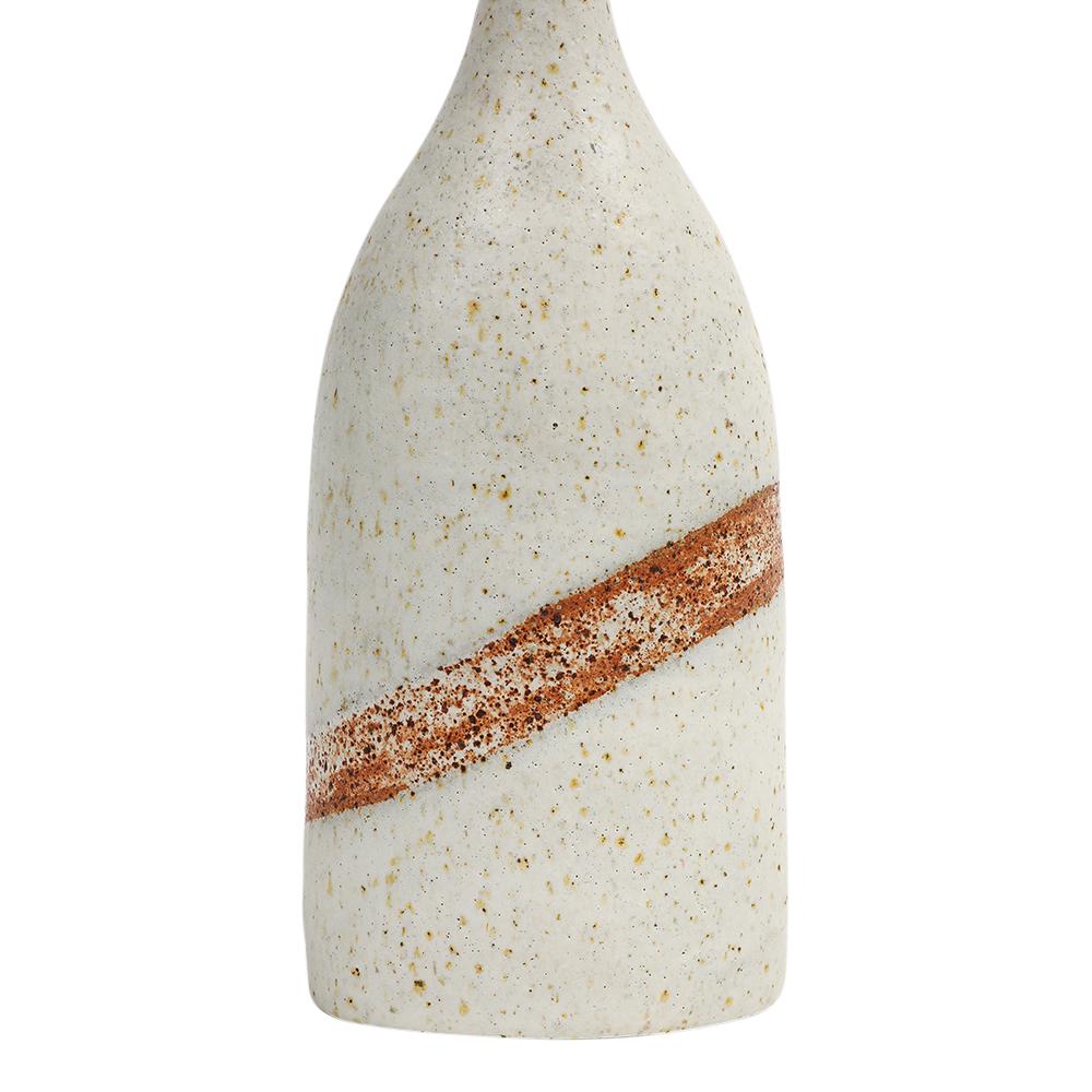 Bruno Gambone Vase, Keramik, weiß, gebrannter Umber, Streifen, signiert im Angebot 2