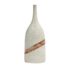 Bruno Gambone Vase, Keramik, weiß, gebrannter Umber, Streifen, signiert