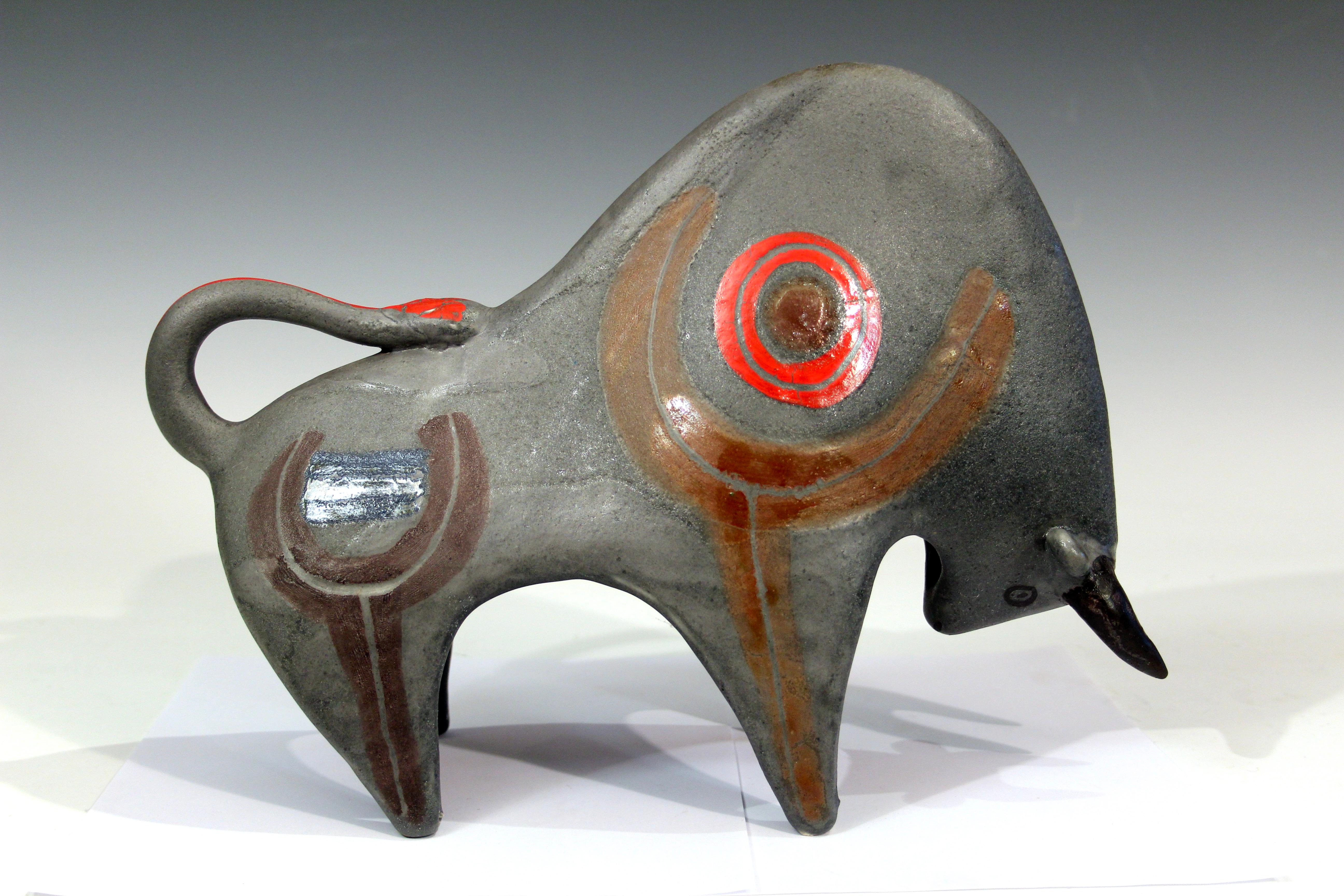 Bruno Gambone Vintage Italian Pottery Bull Animal Figure Large Raymor Era 3