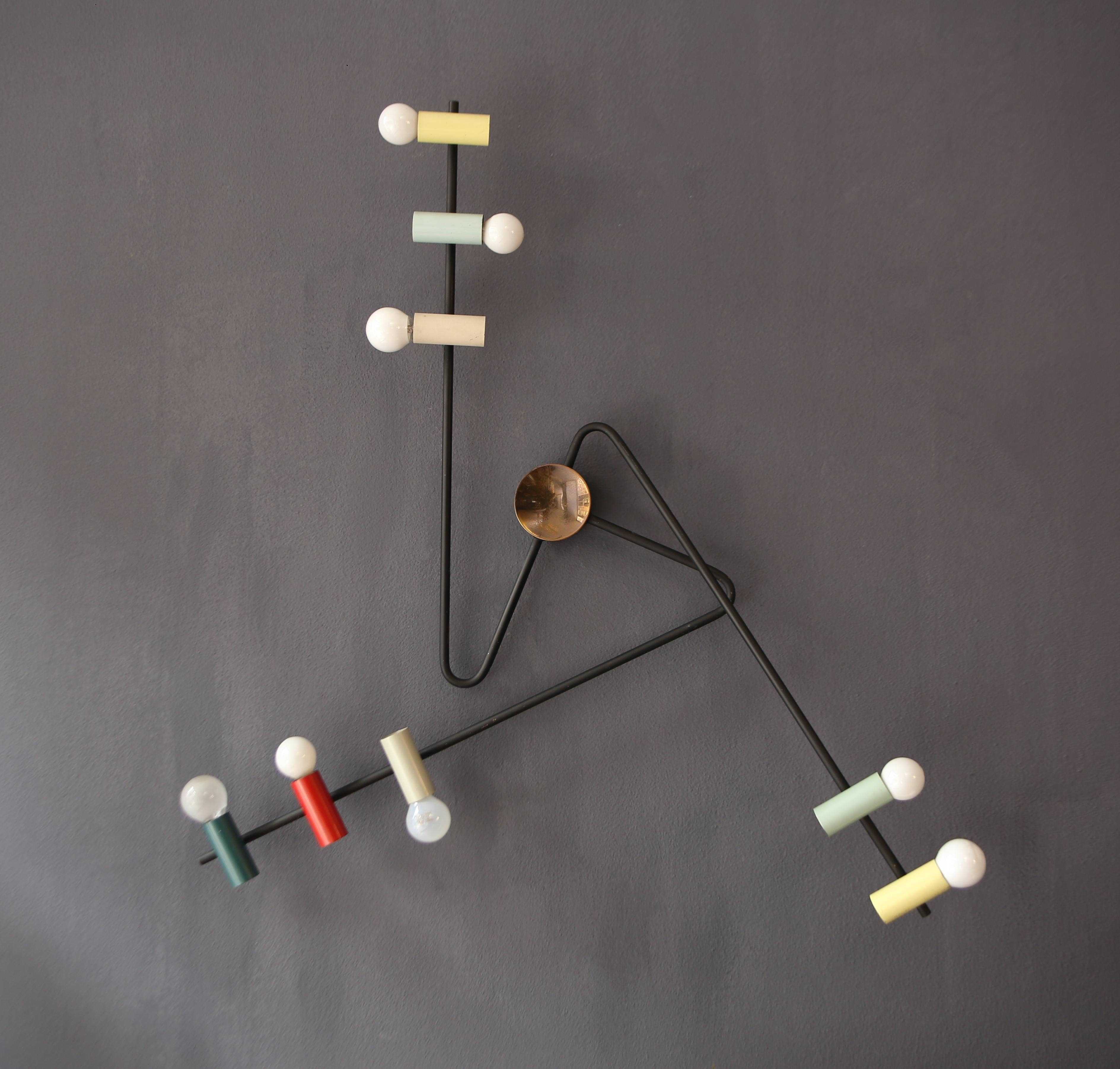 BRUNO GATTA 
Ceiling or wall lamp painted brass. Bibliographies Stilnovo lighting fixtures catalogue, page 38. 1950s.
