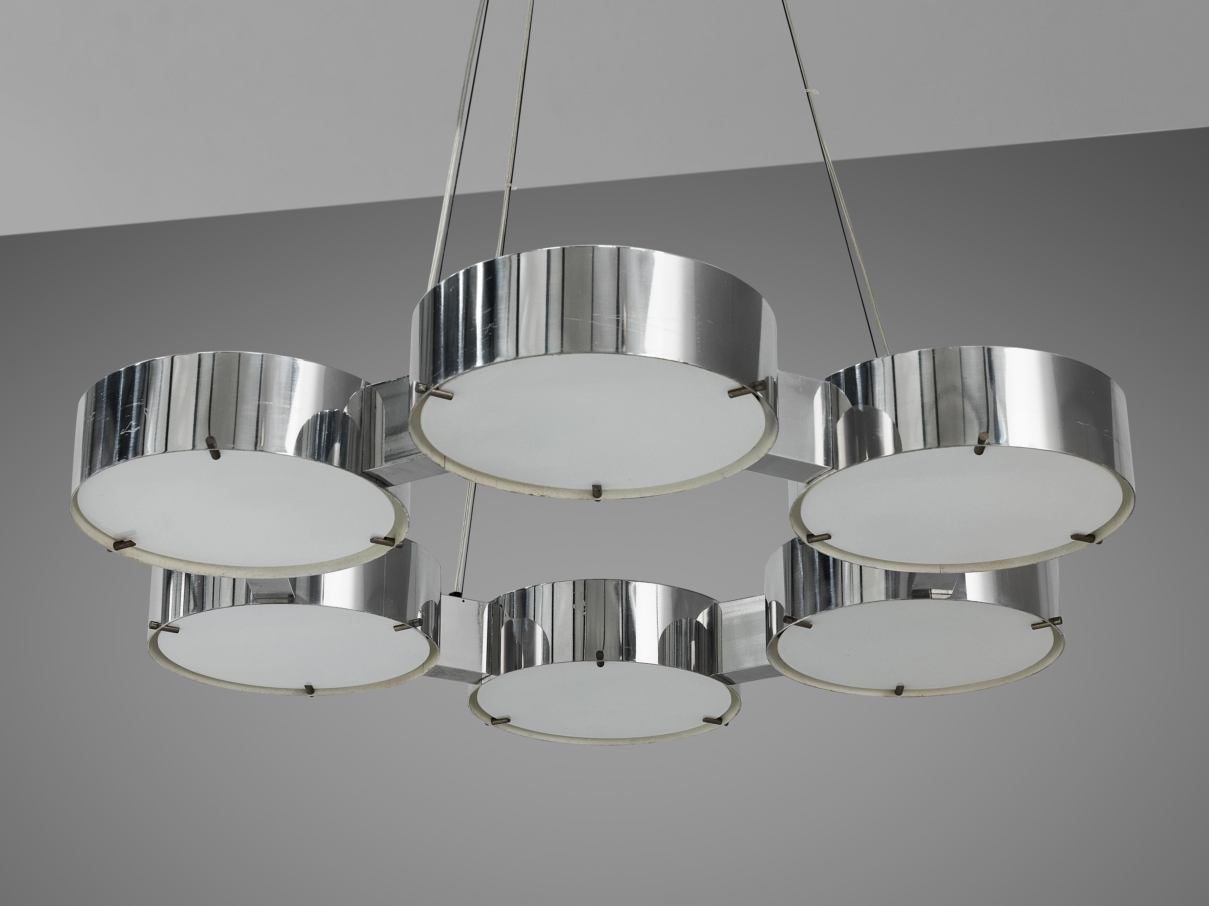 Bruno Gatta for Stilnovo Chandelier in Aluminum and Glass 5