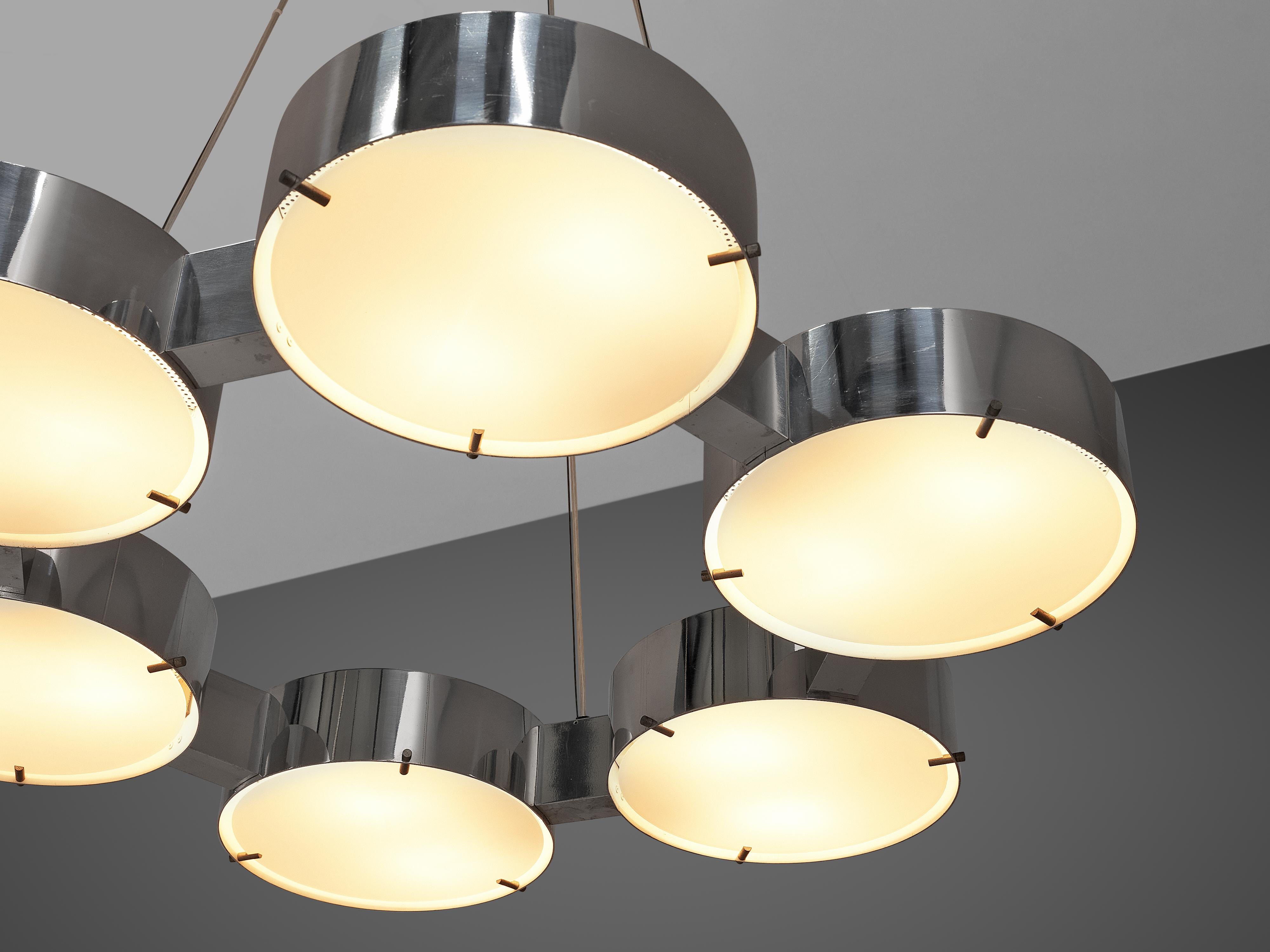 Mid-Century Modern Bruno Gatta for Stilnovo Chandelier in Aluminum and Glass