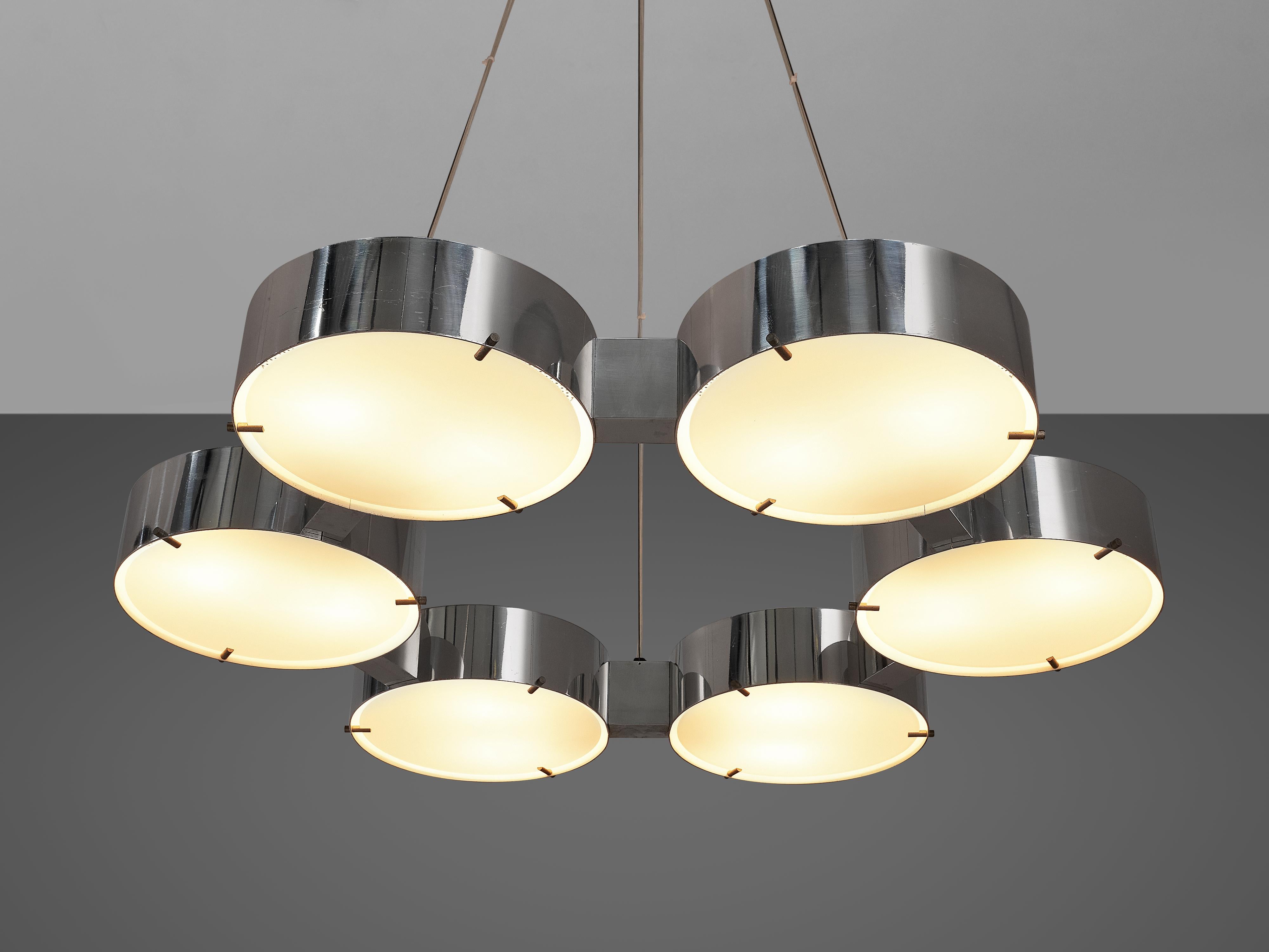 Bruno Gatta for Stilnovo Chandeliers in Aluminum and Glass 2