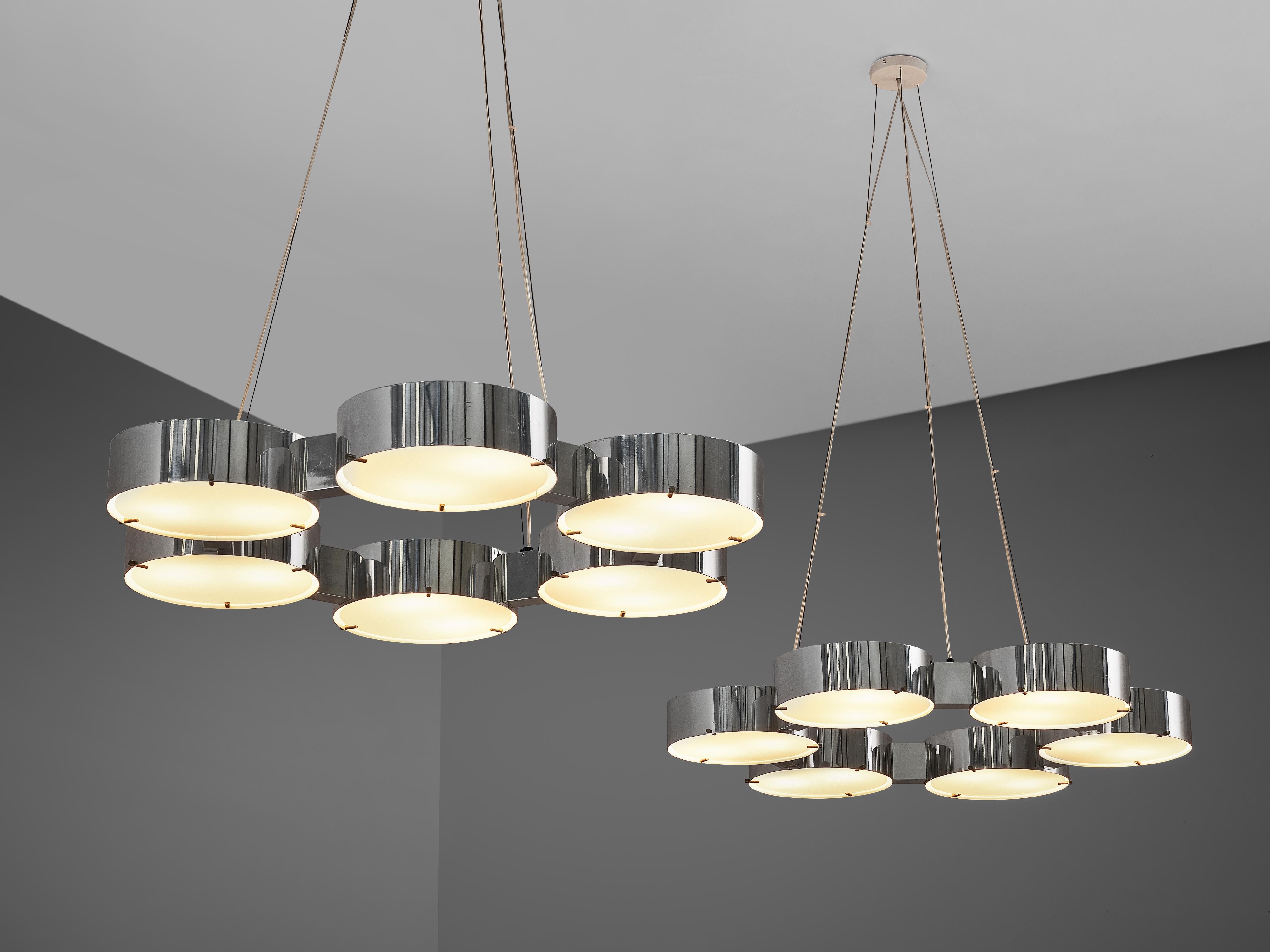 Mid-Century Modern Bruno Gatta for Stilnovo Chandeliers in Aluminum and Glass