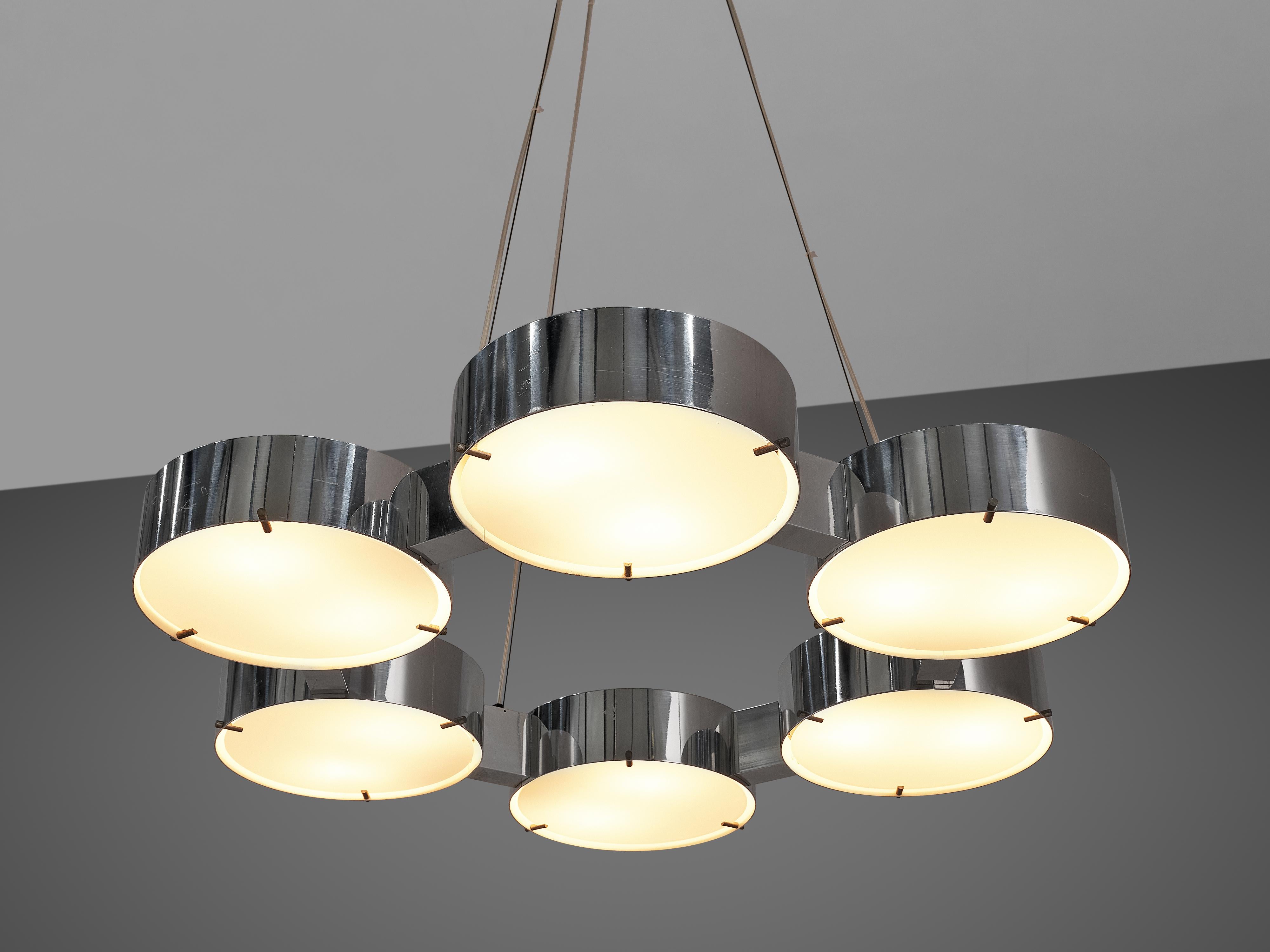 Mid-20th Century Bruno Gatta for Stilnovo Chandeliers in Aluminum and Glass