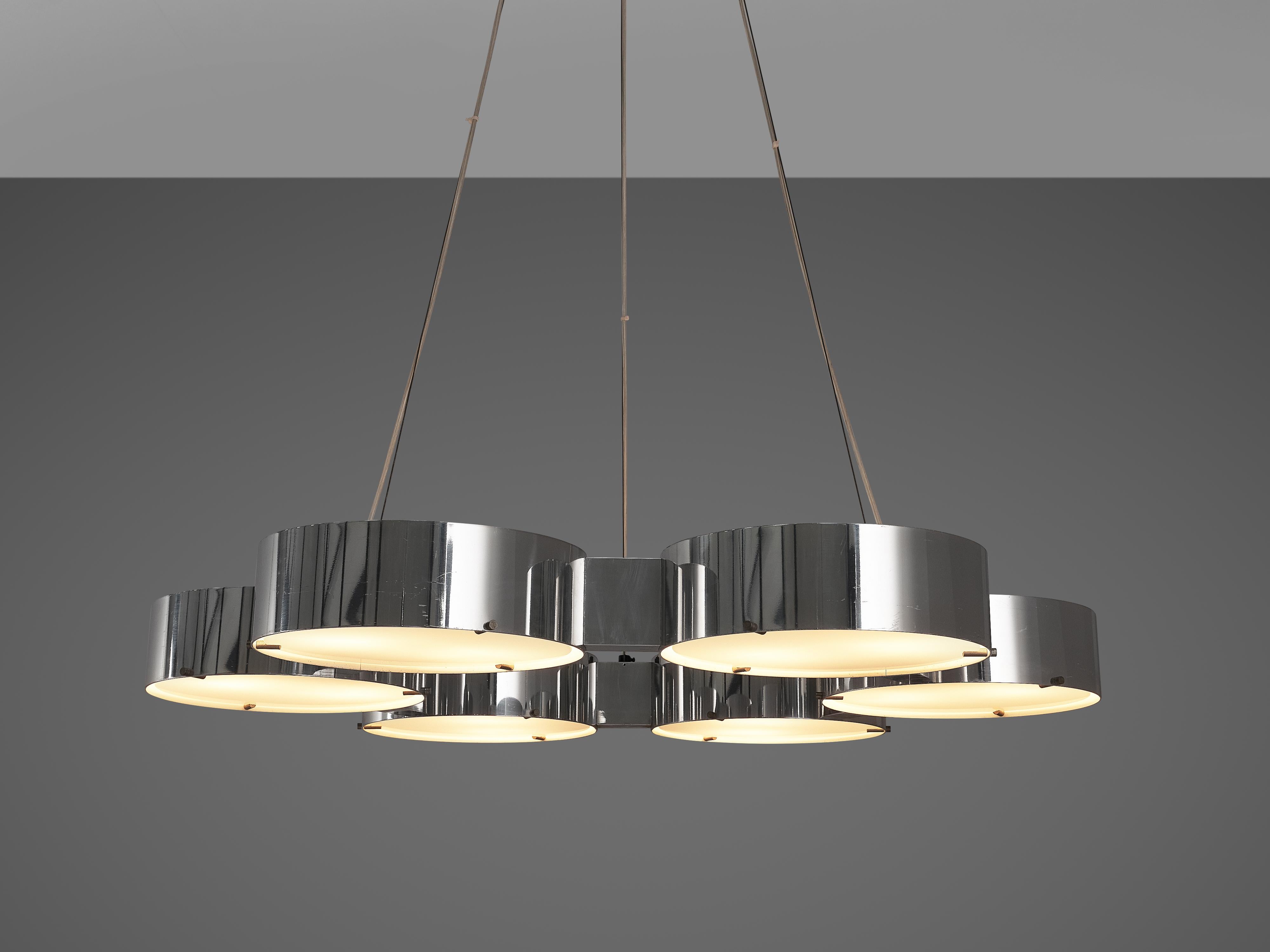 Bruno Gatta for Stilnovo Chandeliers in Aluminum and Glass 1