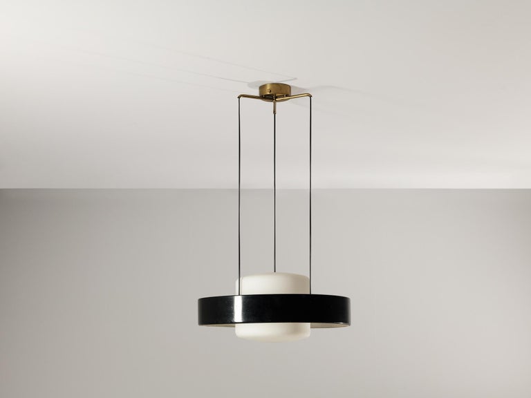 Bruno Gatta for Stilnovo Pendant in Opaline Glass and Black Aluminum  For Sale 3