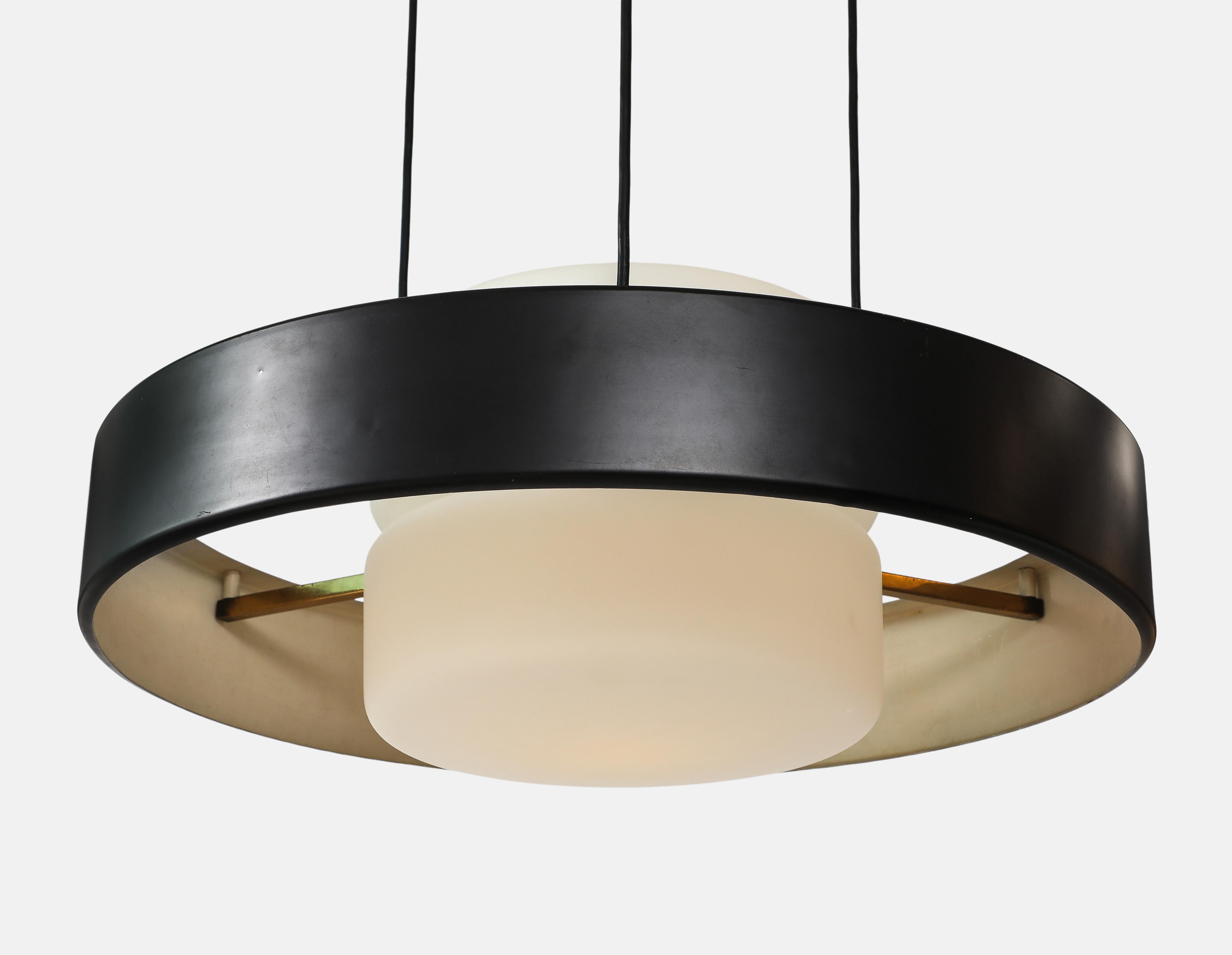 Brass Bruno Gatta for Stilnovo Rare Suspension or Pendant Light Model 1158, 1950s