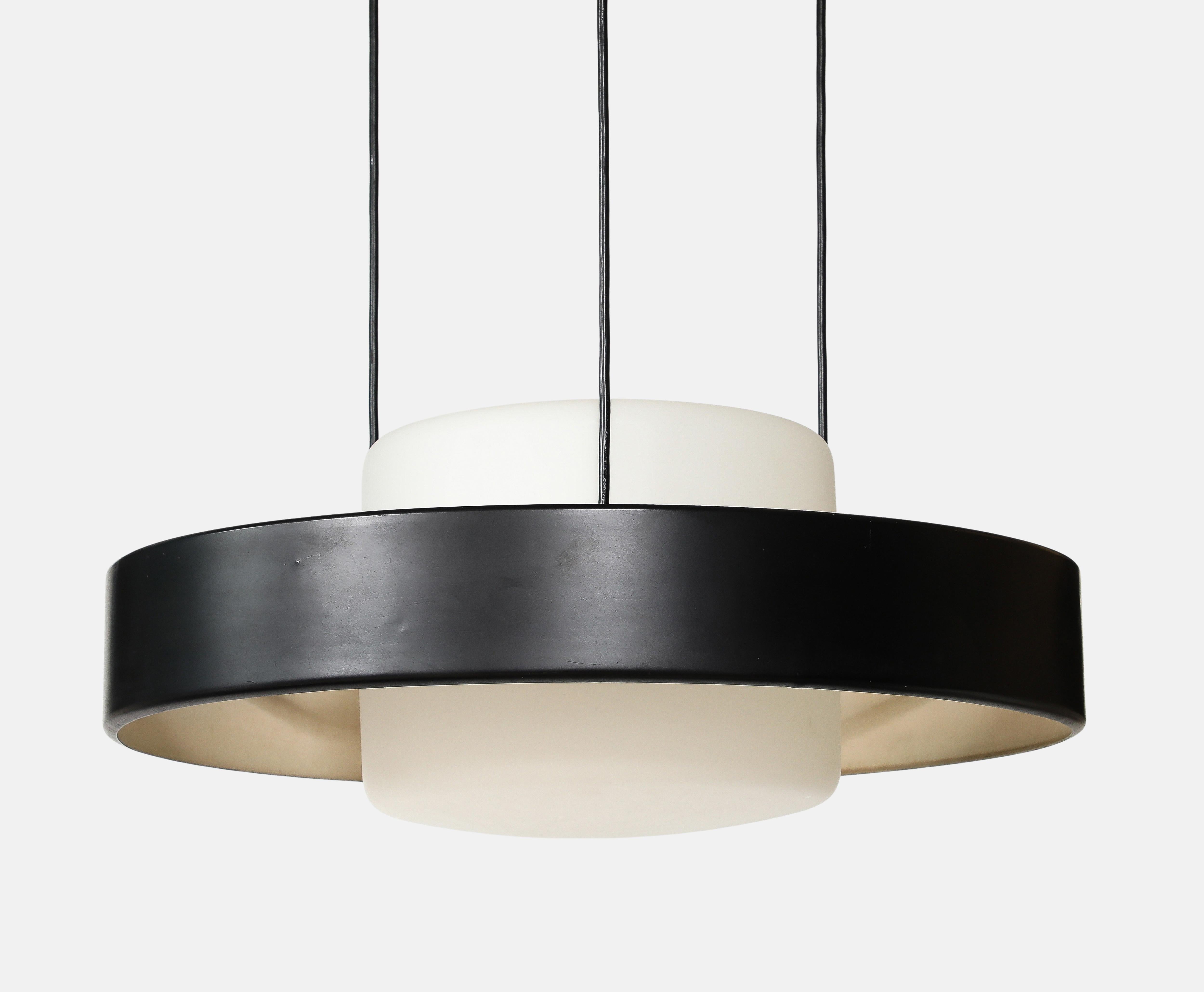 Enameled Bruno Gatta for Stilnovo Rare Suspension or Pendant Light Model 1158, 1950s