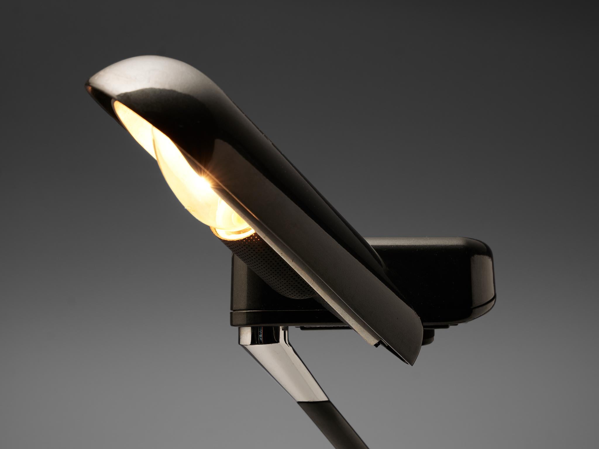 Mid-Century Modern Bruno Gecchelin for Arteluce Adjustable Desk Lamp ‘Ring’ in Black Metal