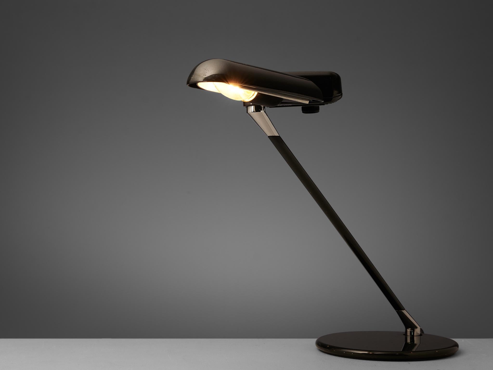 Italian Bruno Gecchelin for Arteluce Adjustable Desk Lamp ‘Ring’ in Black Metal