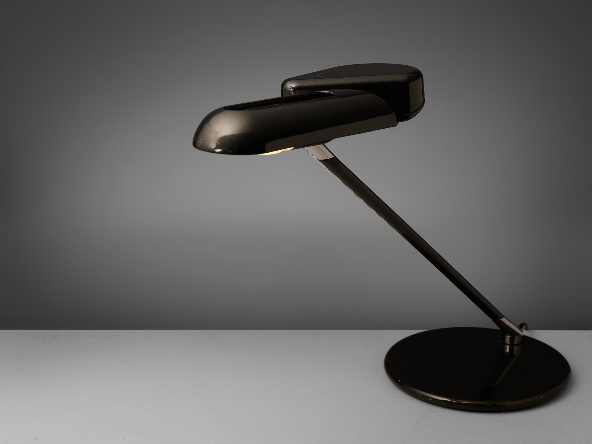 Late 20th Century Bruno Gecchelin for Arteluce Adjustable Desk Lamp ‘Ring’ in Black Metal
