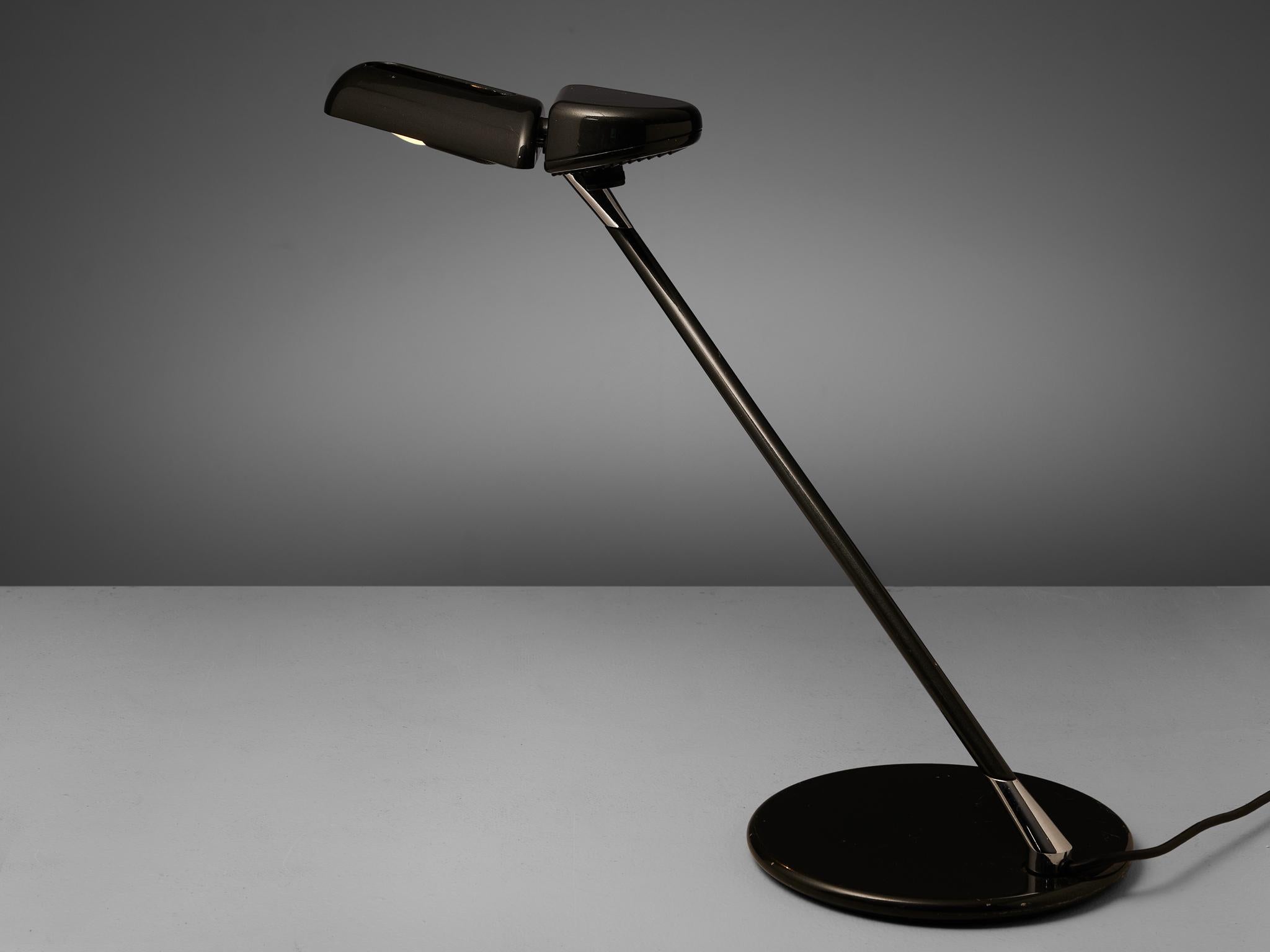 Bruno Gecchelin for Arteluce Adjustable Desk Lamp ‘Ring’ in Black Metal 2