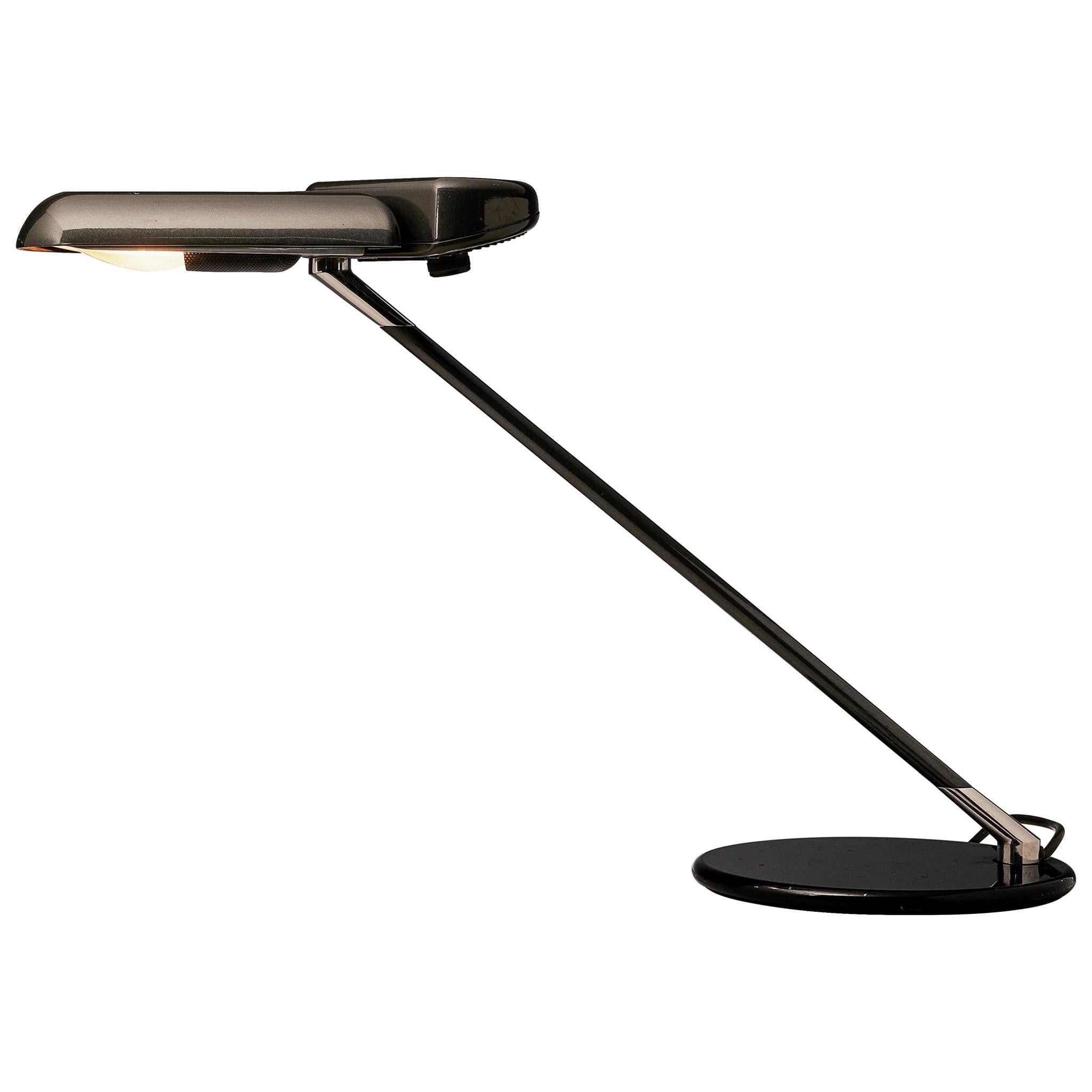 Bruno Gecchelin for Arteluce Adjustable Desk Lamp ‘Ring’ in Black Metal