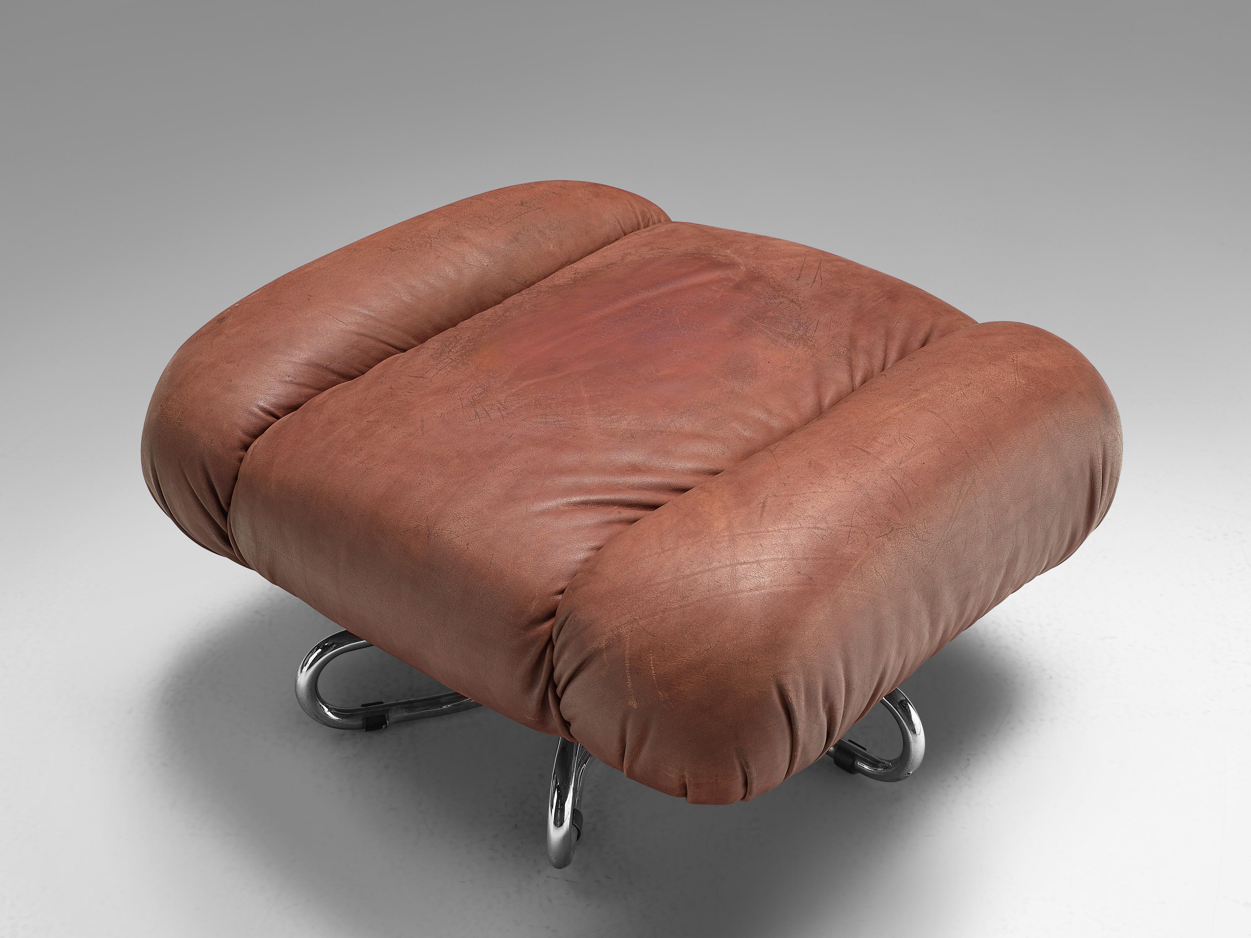 Bruno Gecchelin for Busnelli Lounge Chair and Ottoman in Red Leather 4
