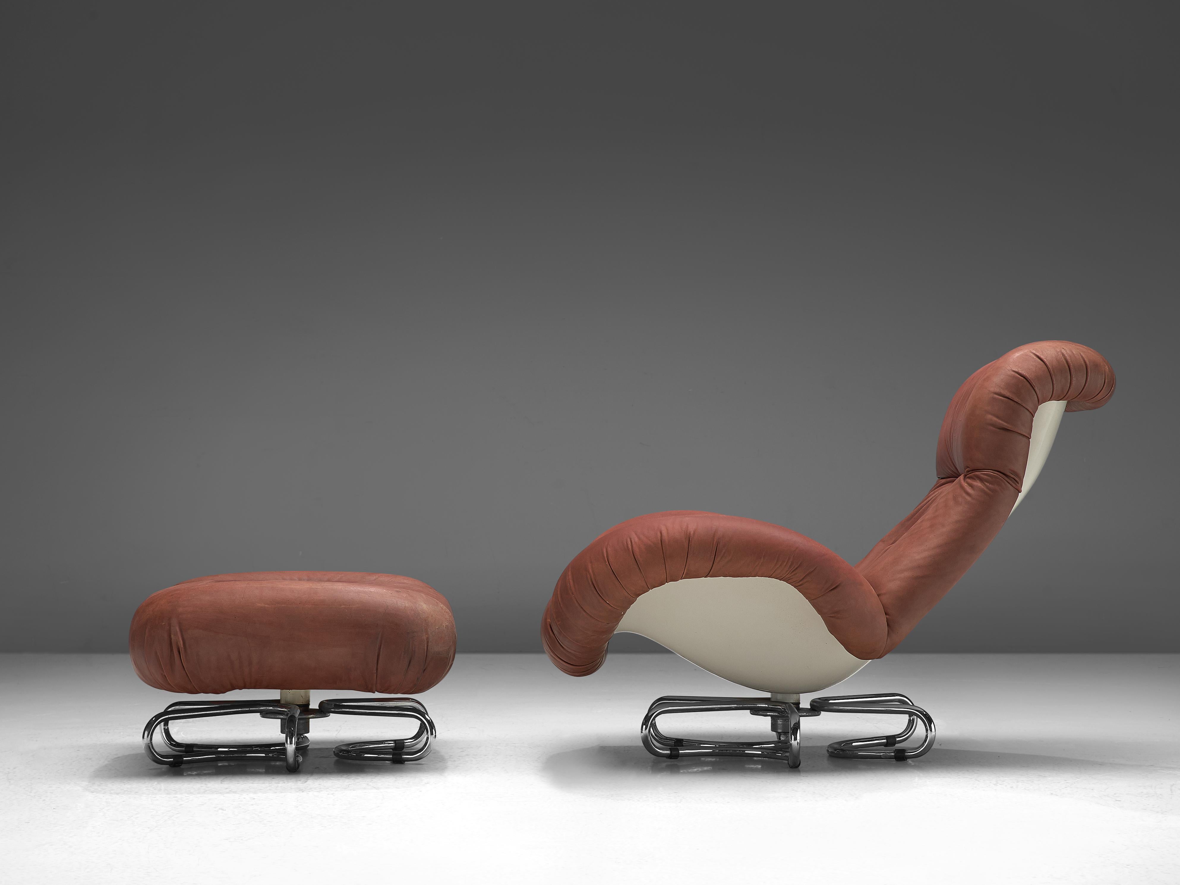 Late 20th Century Bruno Gecchelin for Busnelli Lounge Chair and Ottoman in Red Leather