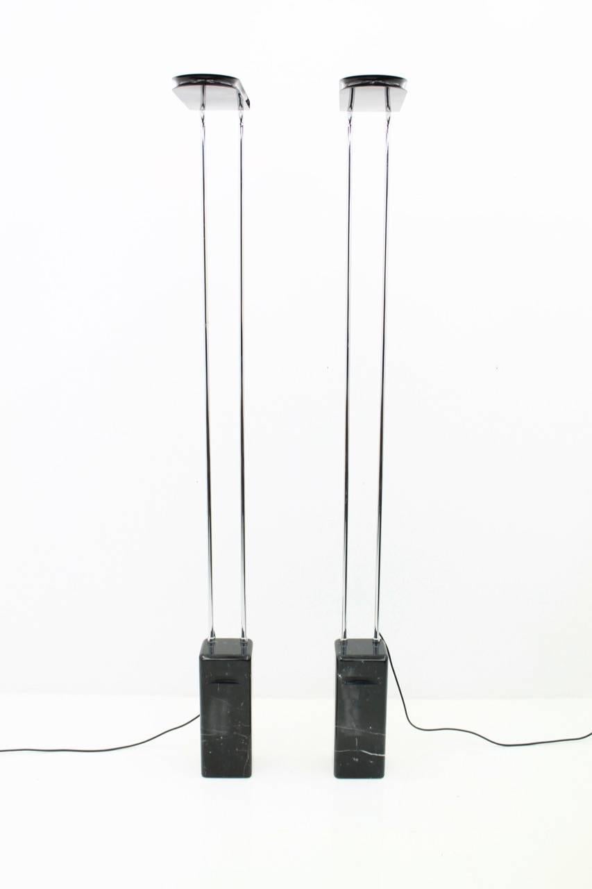 Mid-Century Modern Bruno Gecchelin Pair of Black Marble Floor Lamps by Skipper, Italy, 1974