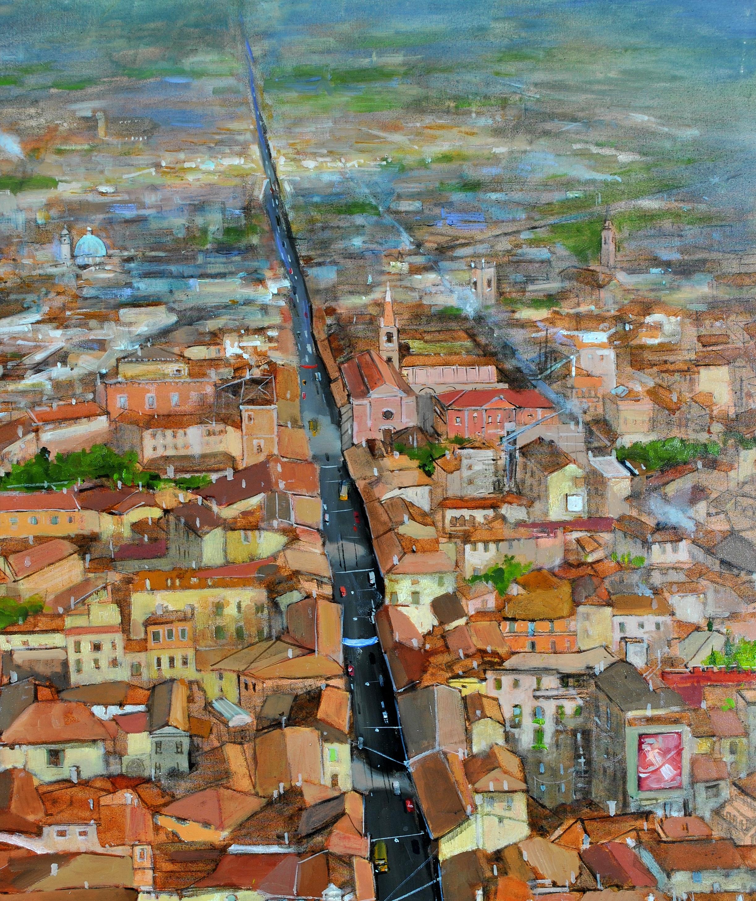 La Via Emilia a Bologna - Large Northern Italy Italian City Scape Oil Painting For Sale 2