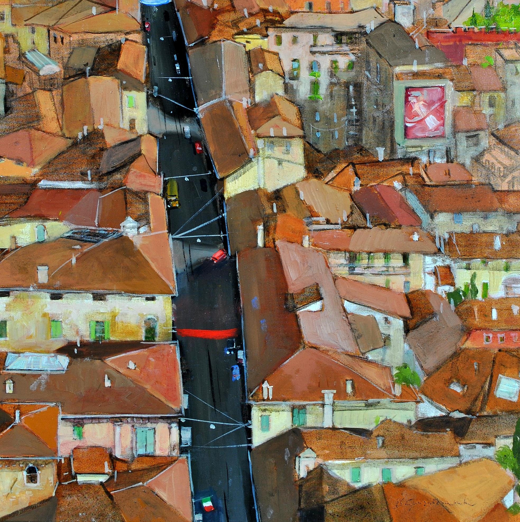 La Via Emilia a Bologna - Large Northern Italy Italian City Scape Oil Painting For Sale 4