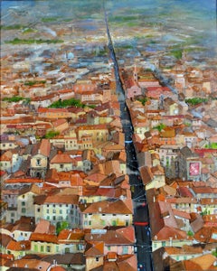 Retro La Via Emilia a Bologna - Large Northern Italy Italian City Scape Oil Painting