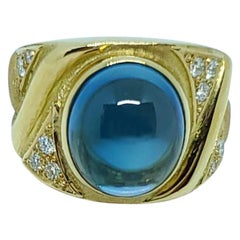 Bruno Guidi 18 Karat Gold Cabochon Blue Topaz and Diamond Ring