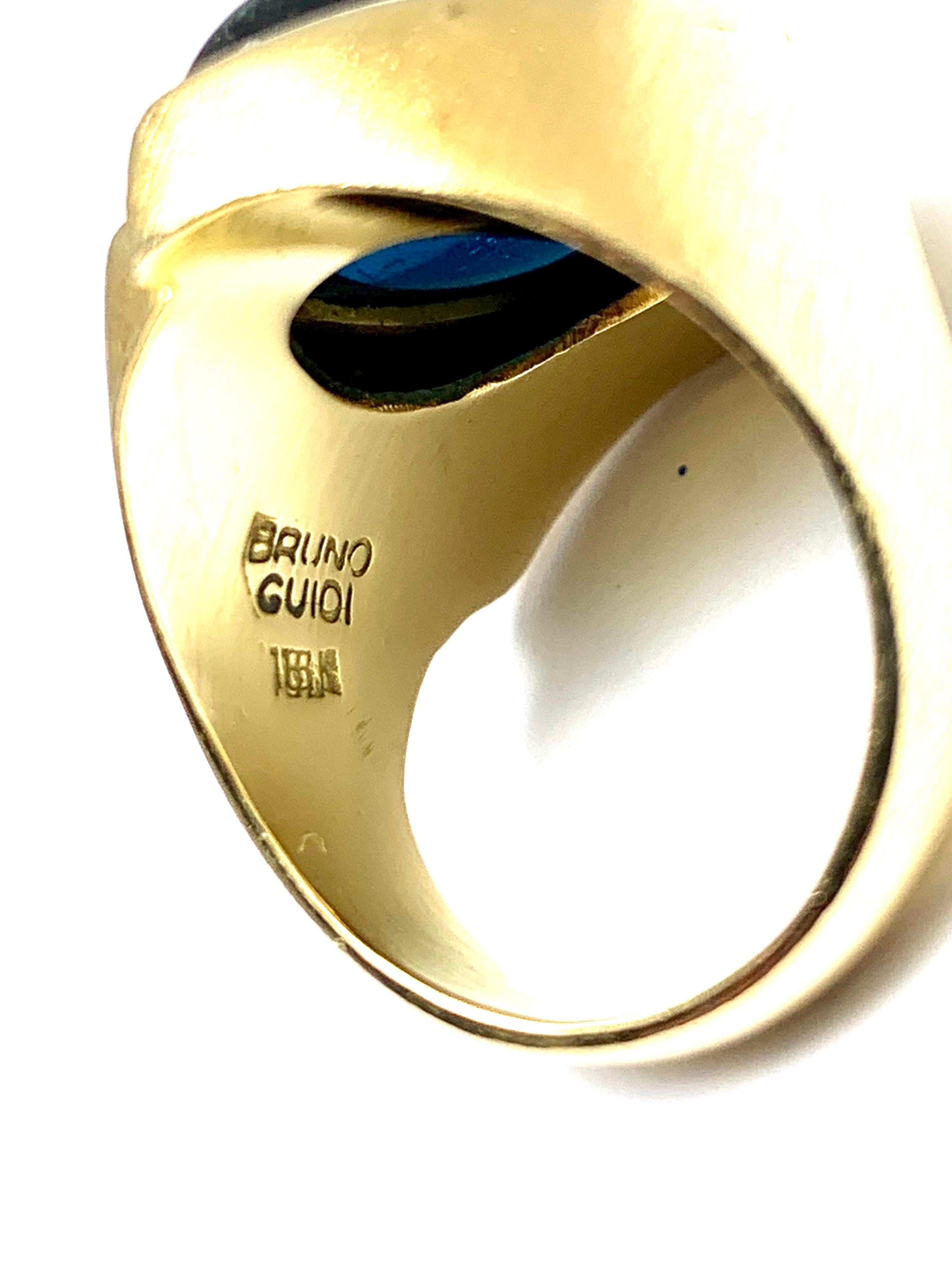 Bruno Guidi 6.43 Carat Cabochon Indicolite Tourmaline 18 Karat Yellow Gold Ring For Sale 2