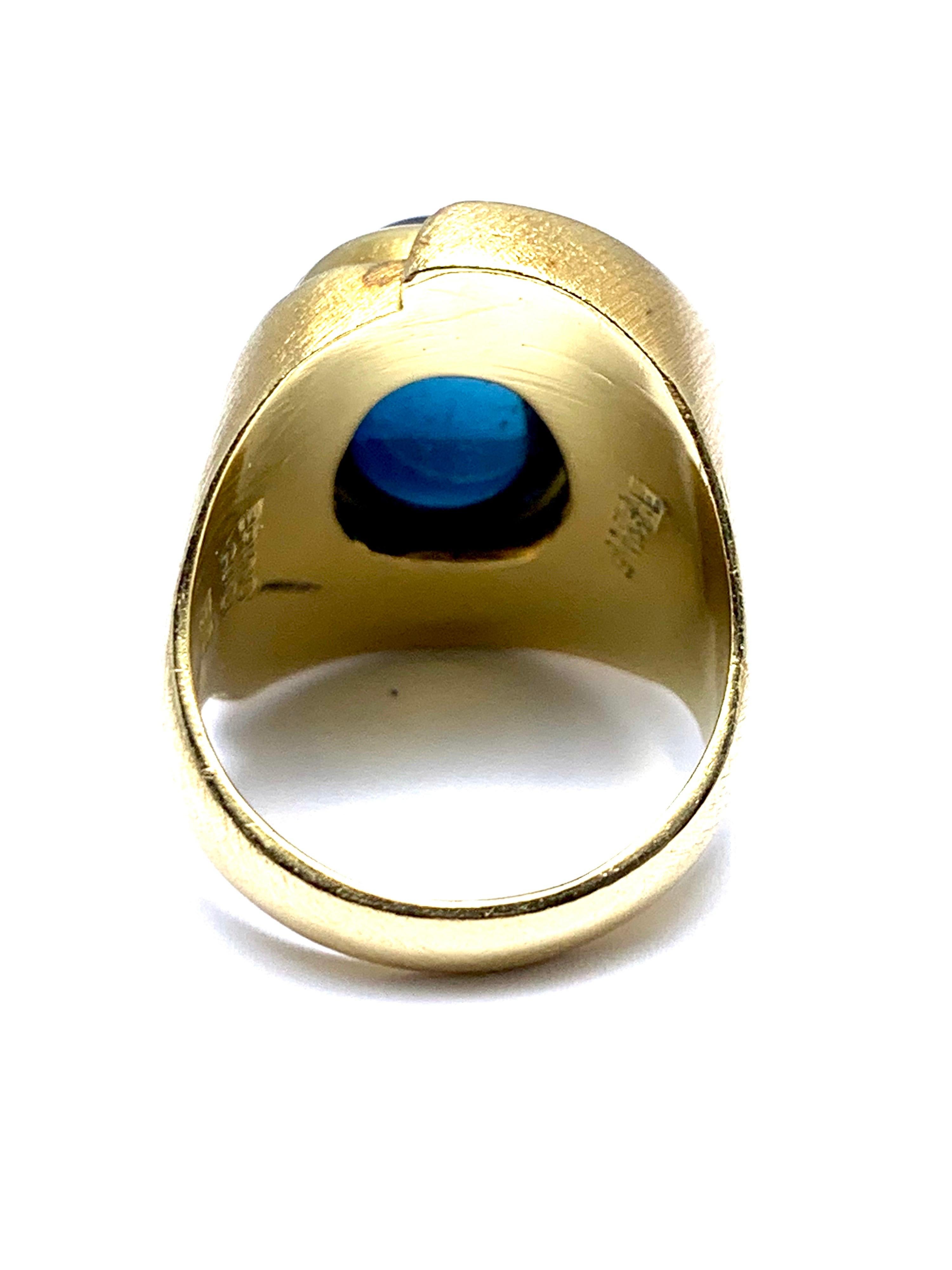 Bruno Guidi 6.43 Carat Cabochon Indicolite Tourmaline 18 Karat Yellow Gold Ring For Sale 1
