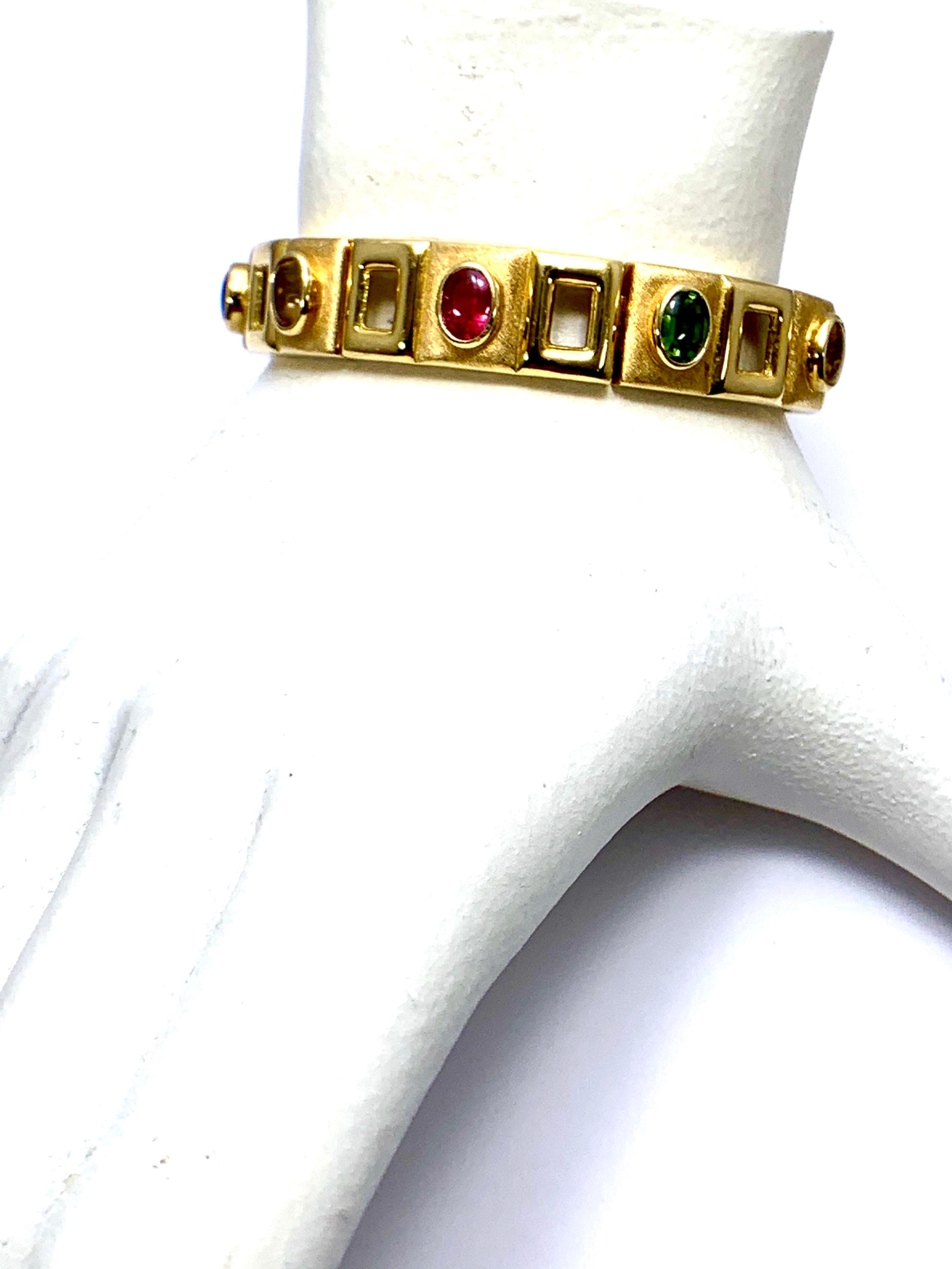 Bruno Guidi Retro Aquamarine, Citrine, Tourmaline and Topaz Yellow Gold Bracelet In Excellent Condition In Chevy Chase, MD