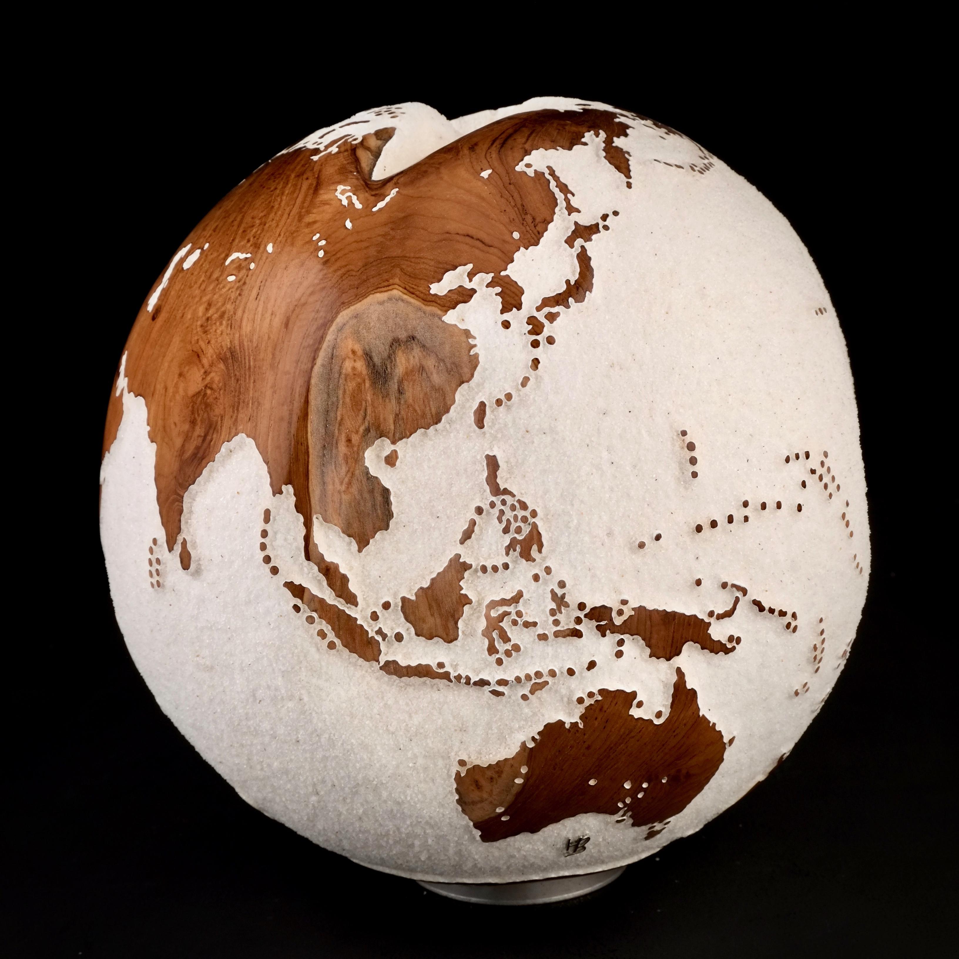 All around the Globe Bruno Helgen Contemporary turning wood globe sculpture For Sale 4