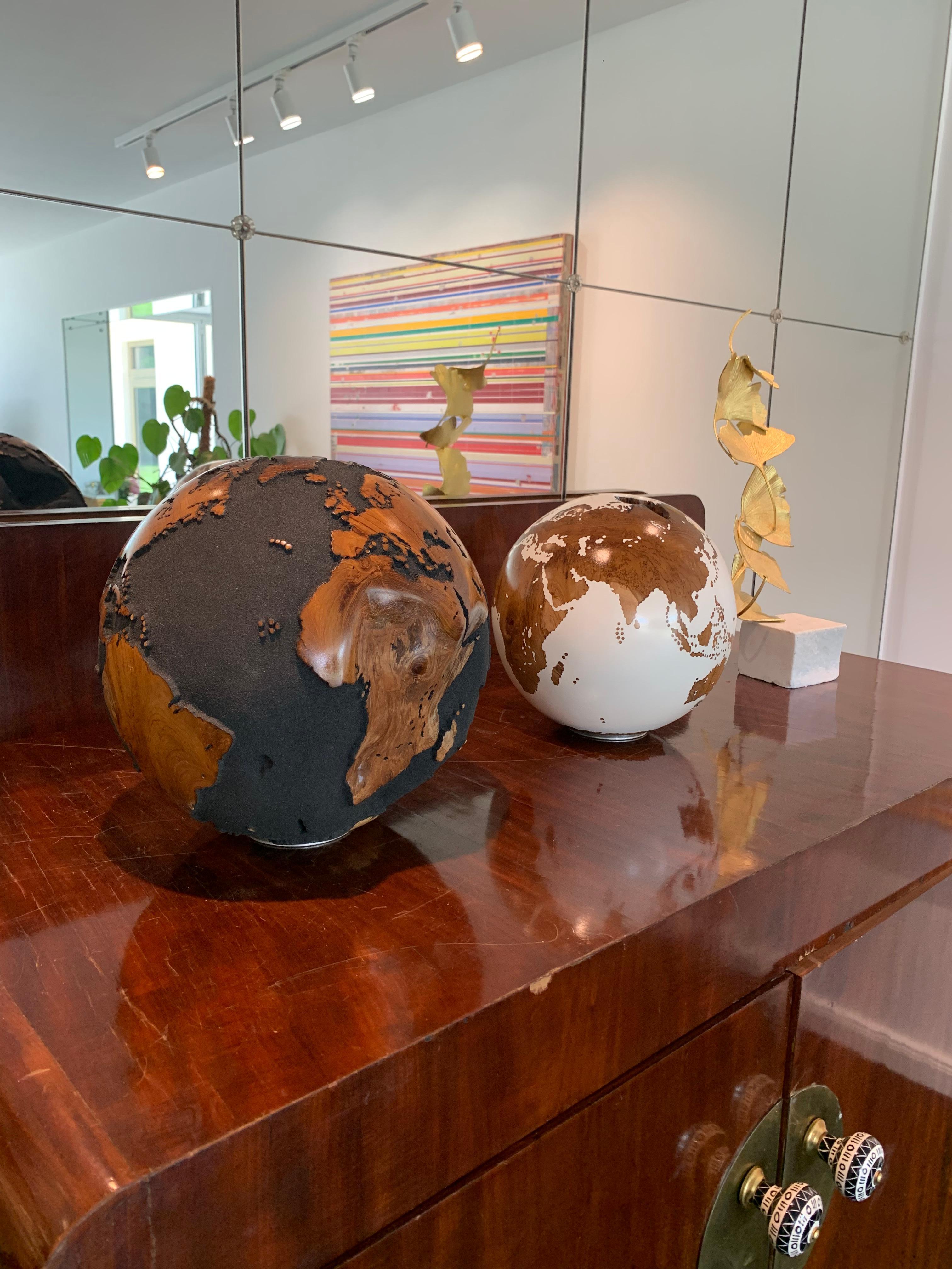 Almost Perfect But White Bruno Helgen Contemporary turning wood globe sculpture  For Sale 3