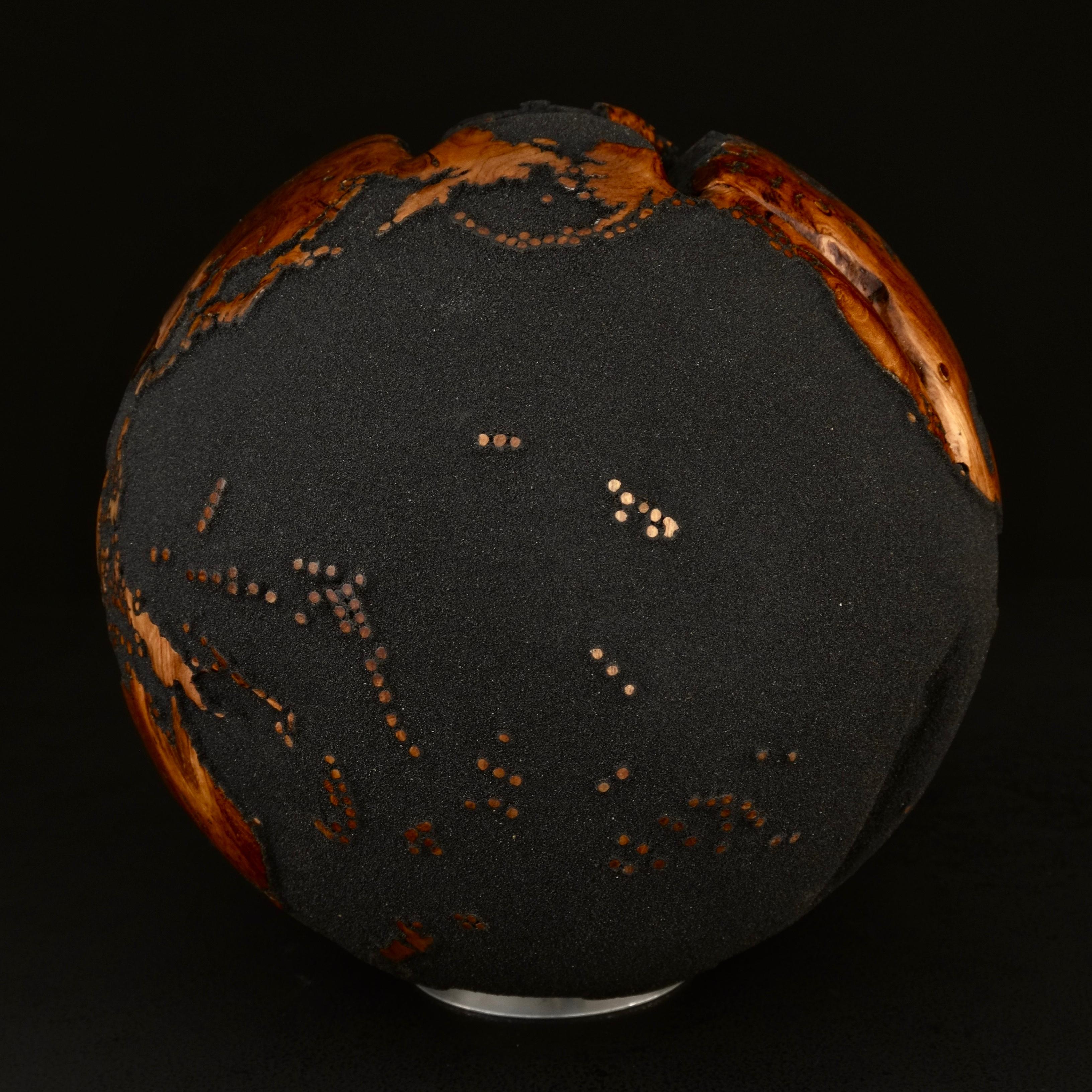 Around the Globe Black Teak by Bruno Helgen - wood globe sculpture  For Sale 9