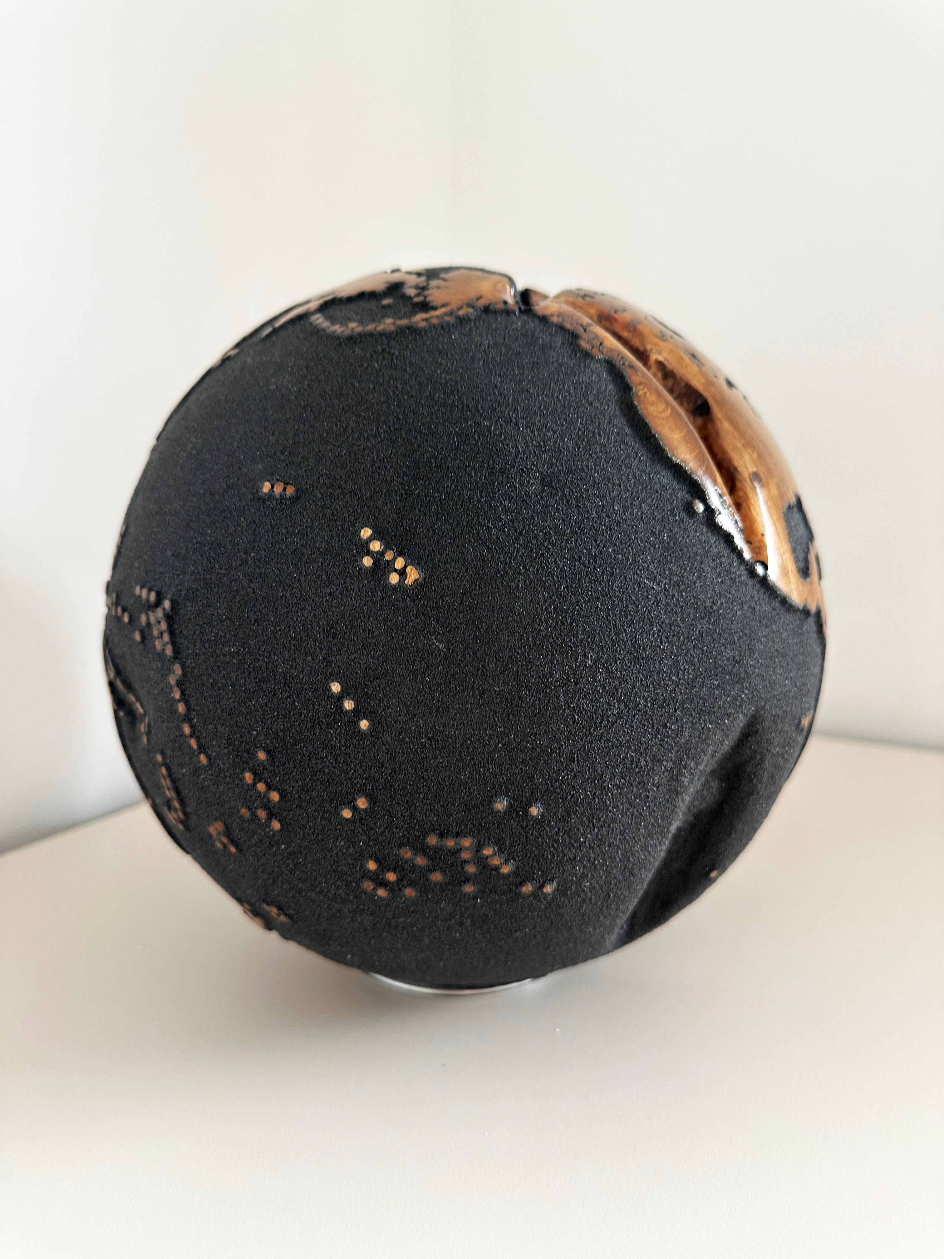 Around the Globe Black Teak by Bruno Helgen - wood globe sculpture  For Sale 7