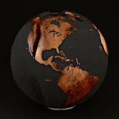 Around the Globe Black Teak by Bruno Helgen - Weltkugel aus Holz Skulptur 