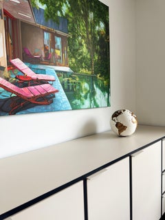 Escursione intorno al mondo Bruno Helgen Scultura contemporanea di un mappamondo girevole