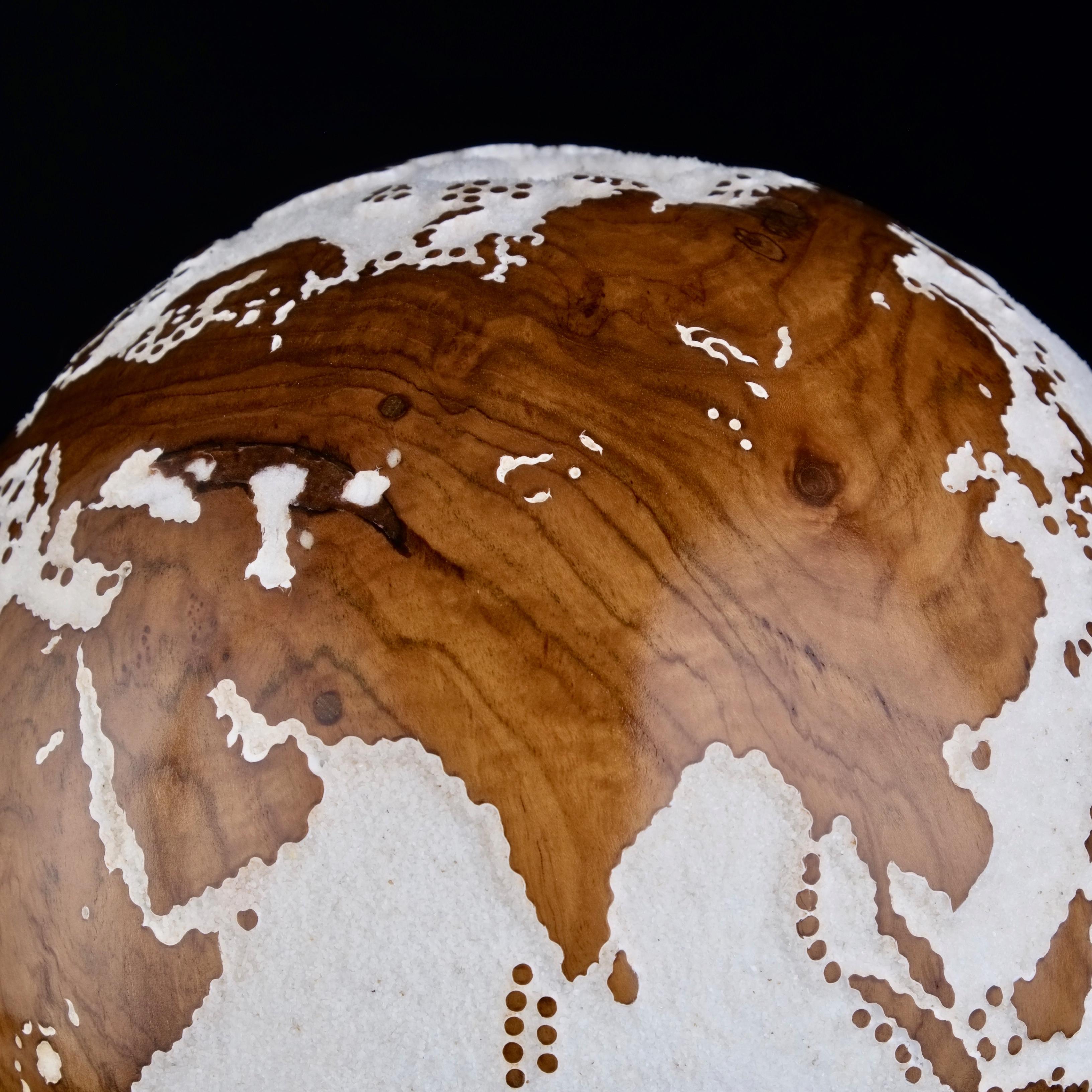 Globetrotter Teak Bruno Helgen Contemporary turning wood globe sculpture  For Sale 12