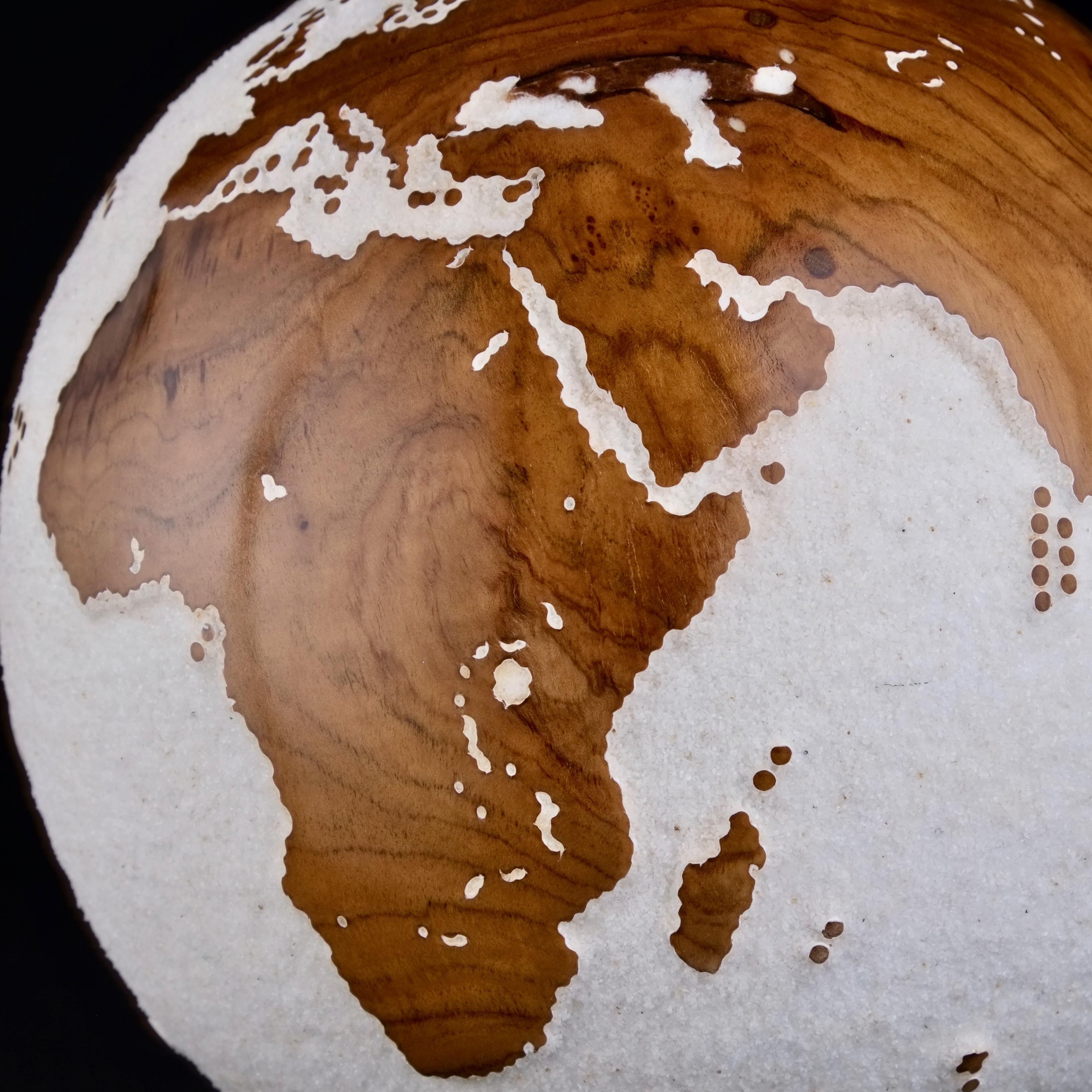 Globetrotter Teak Bruno Helgen Contemporary turning wood globe sculpture  For Sale 15