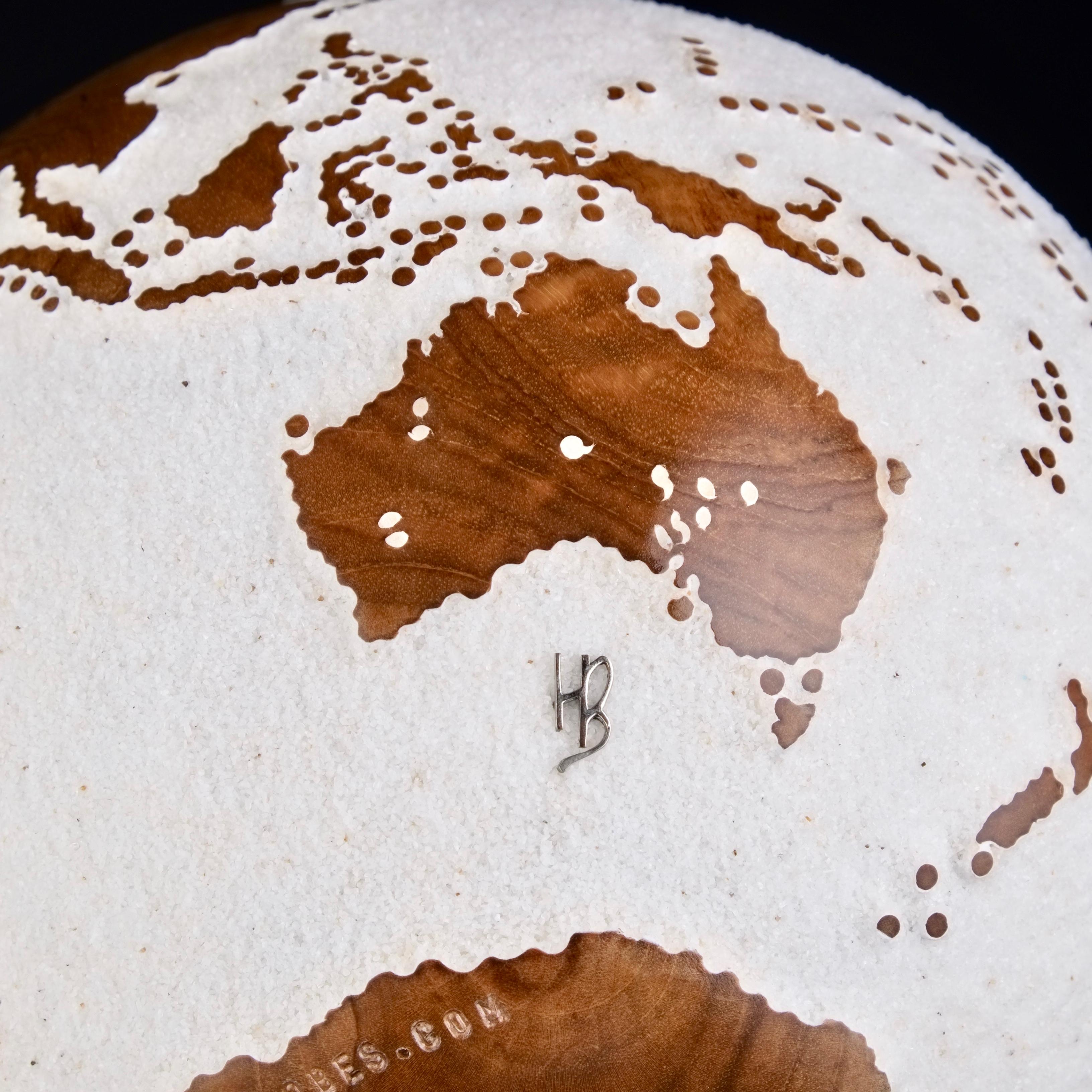 Globetrotter Teak Bruno Helgen Contemporary turning wood globe sculpture  For Sale 19