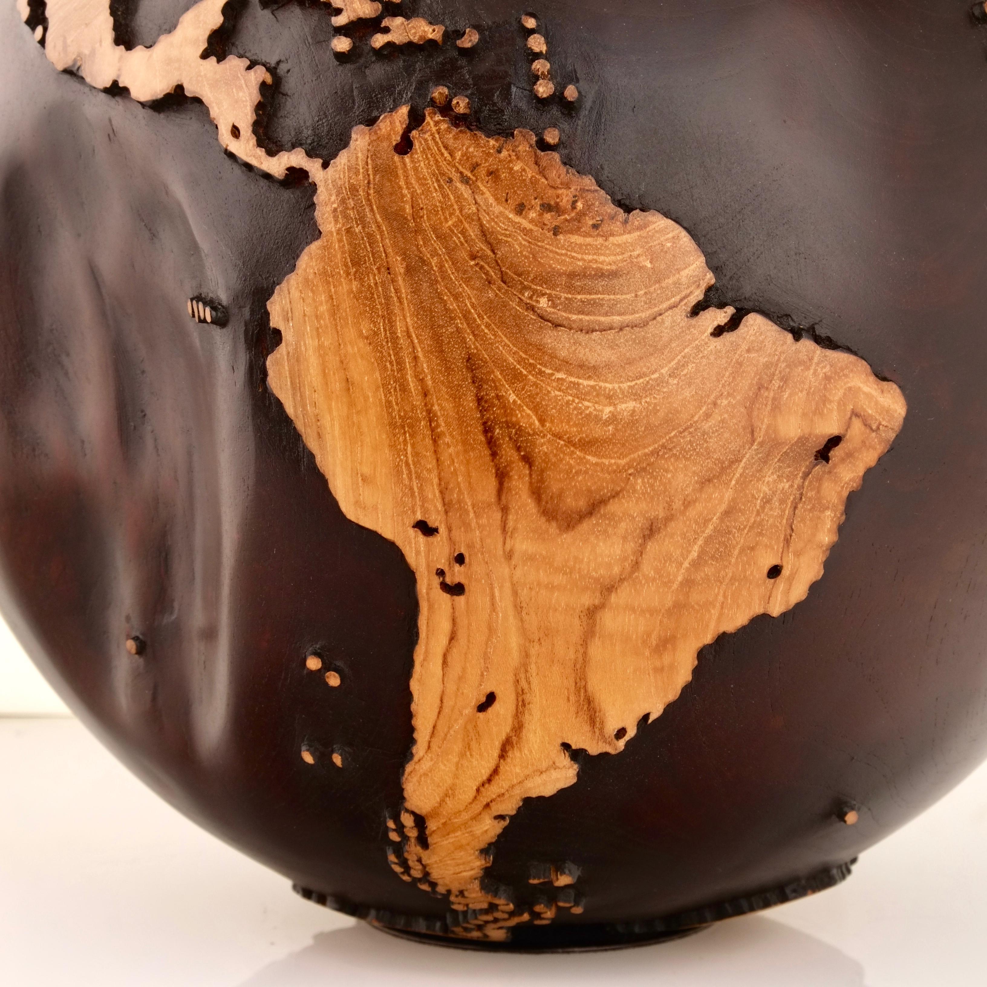 It's an Adventure Teak Walnut Stain by Bruno Helgen - wood globe sculpture  For Sale 9