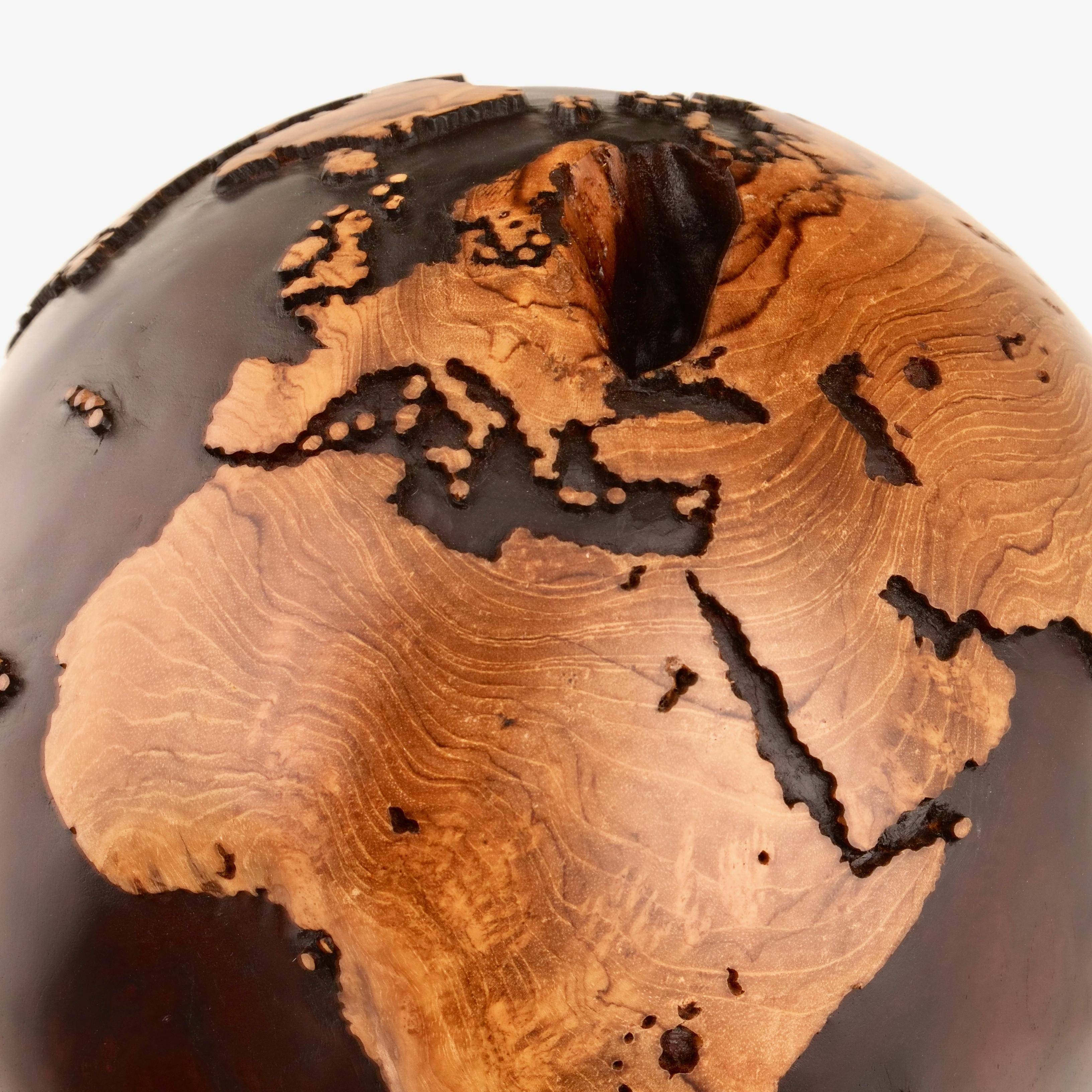 It's an Adventure Teak Walnut Stain by Bruno Helgen - wood globe sculpture  For Sale 11