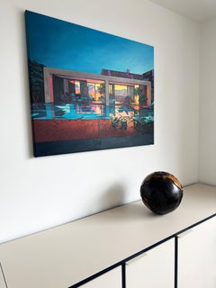 C'est une aventure Teck Walnut Stain by Bruno Helgen - sculpture globe en bois