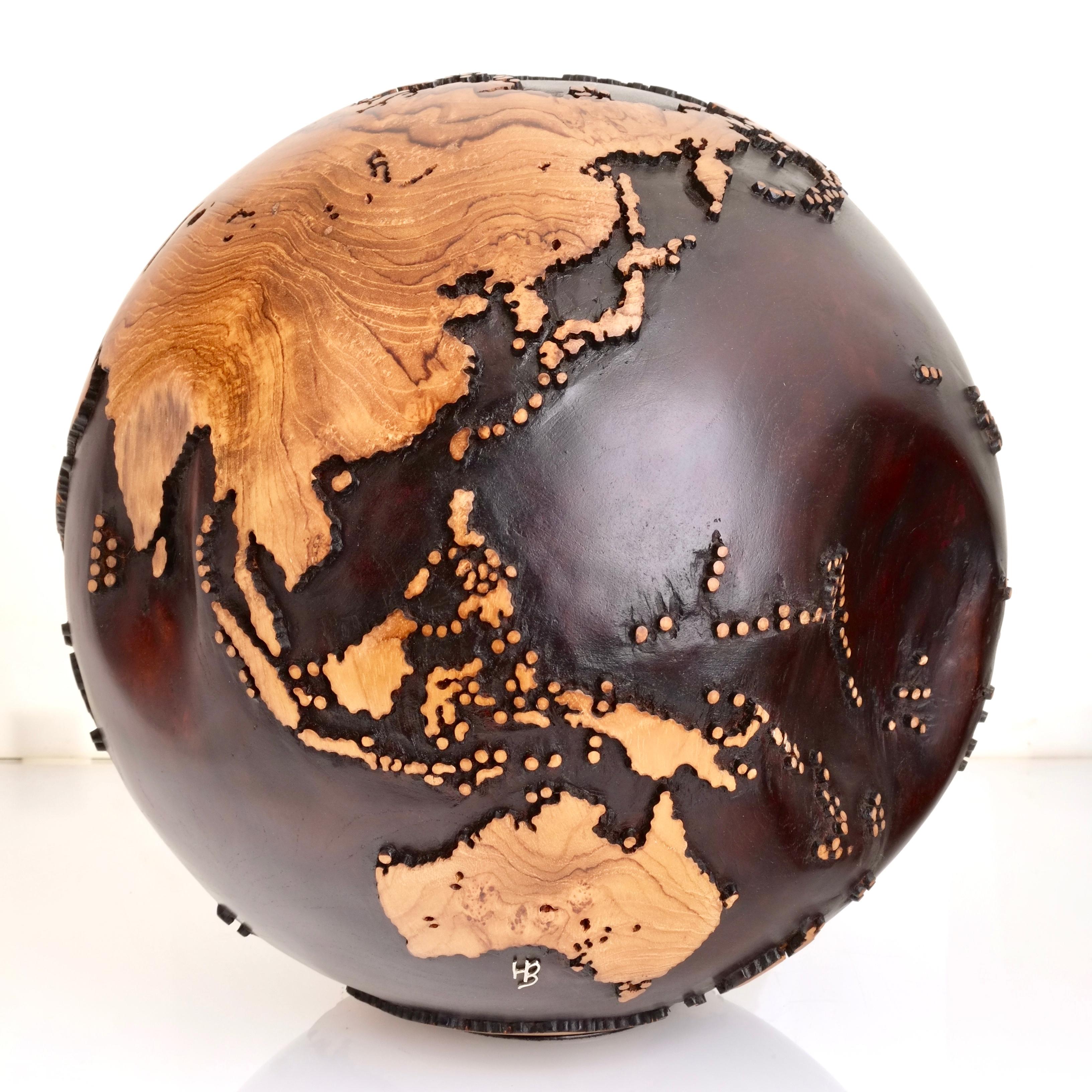 It's an Adventure Teak Walnut Stain by Bruno Helgen - wood globe sculpture  For Sale 4