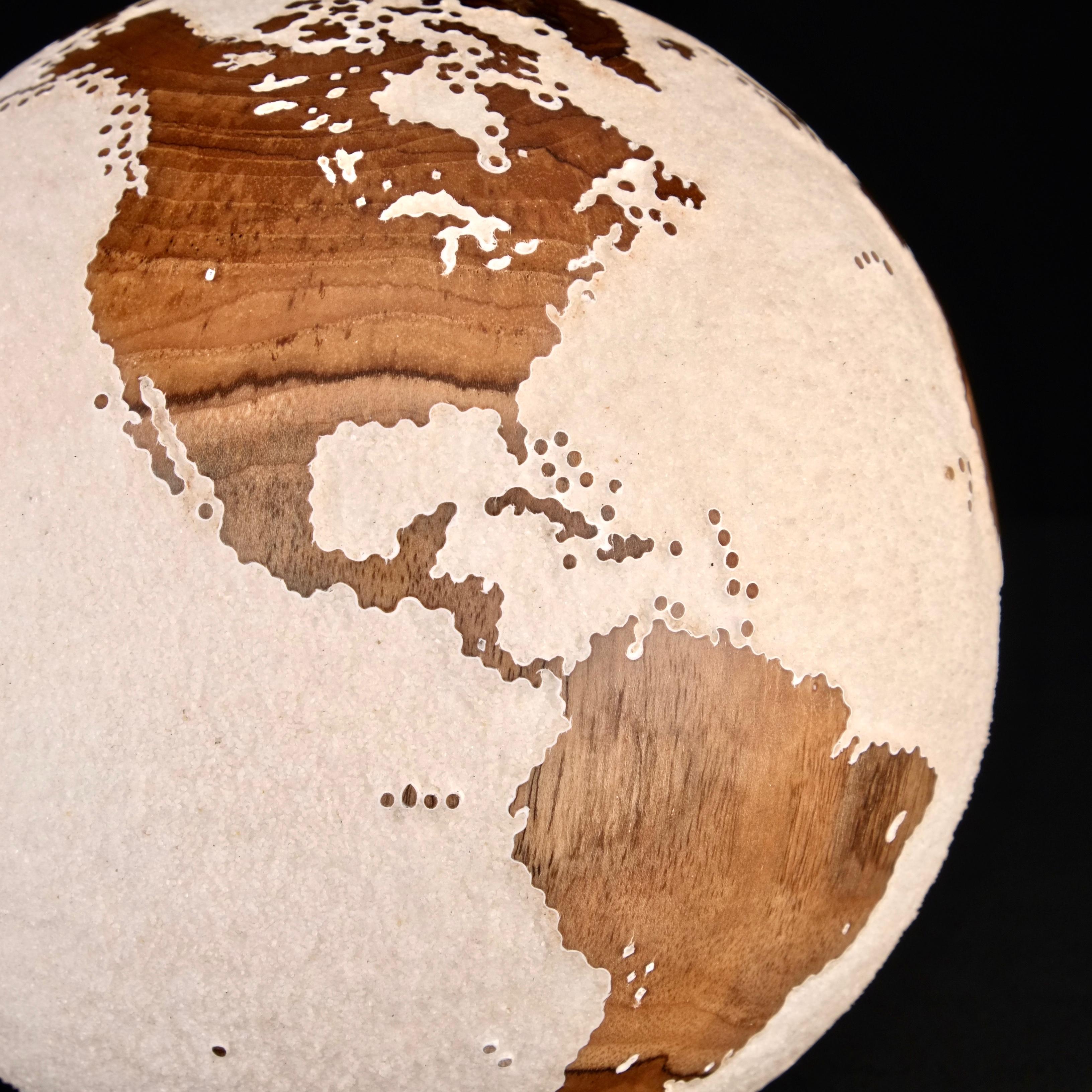 Make a Journey Teak Bruno Helgen Contemporary turning wood globe sculpture  For Sale 12