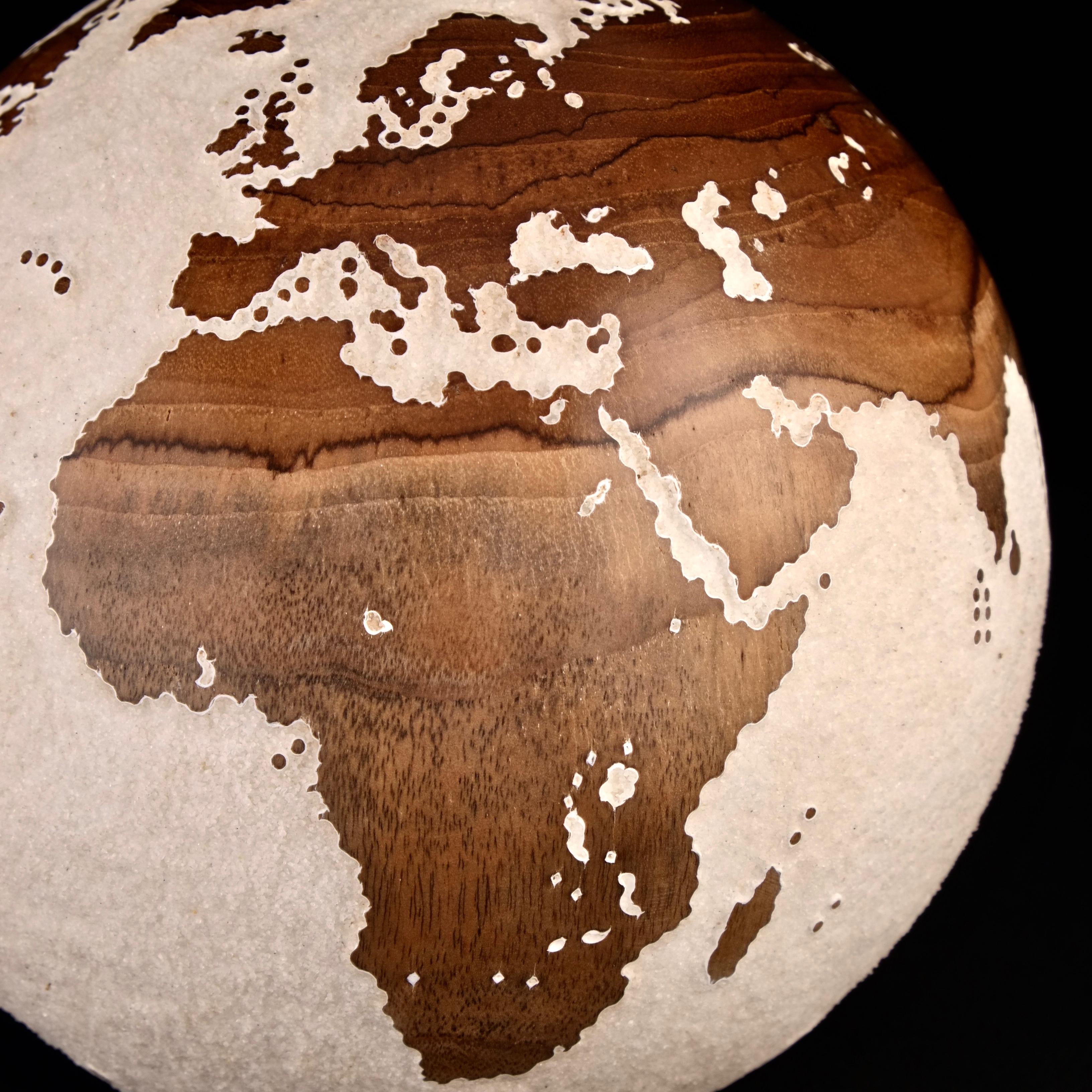 Make a Journey Teak Bruno Helgen Contemporary turning wood globe sculpture  For Sale 13
