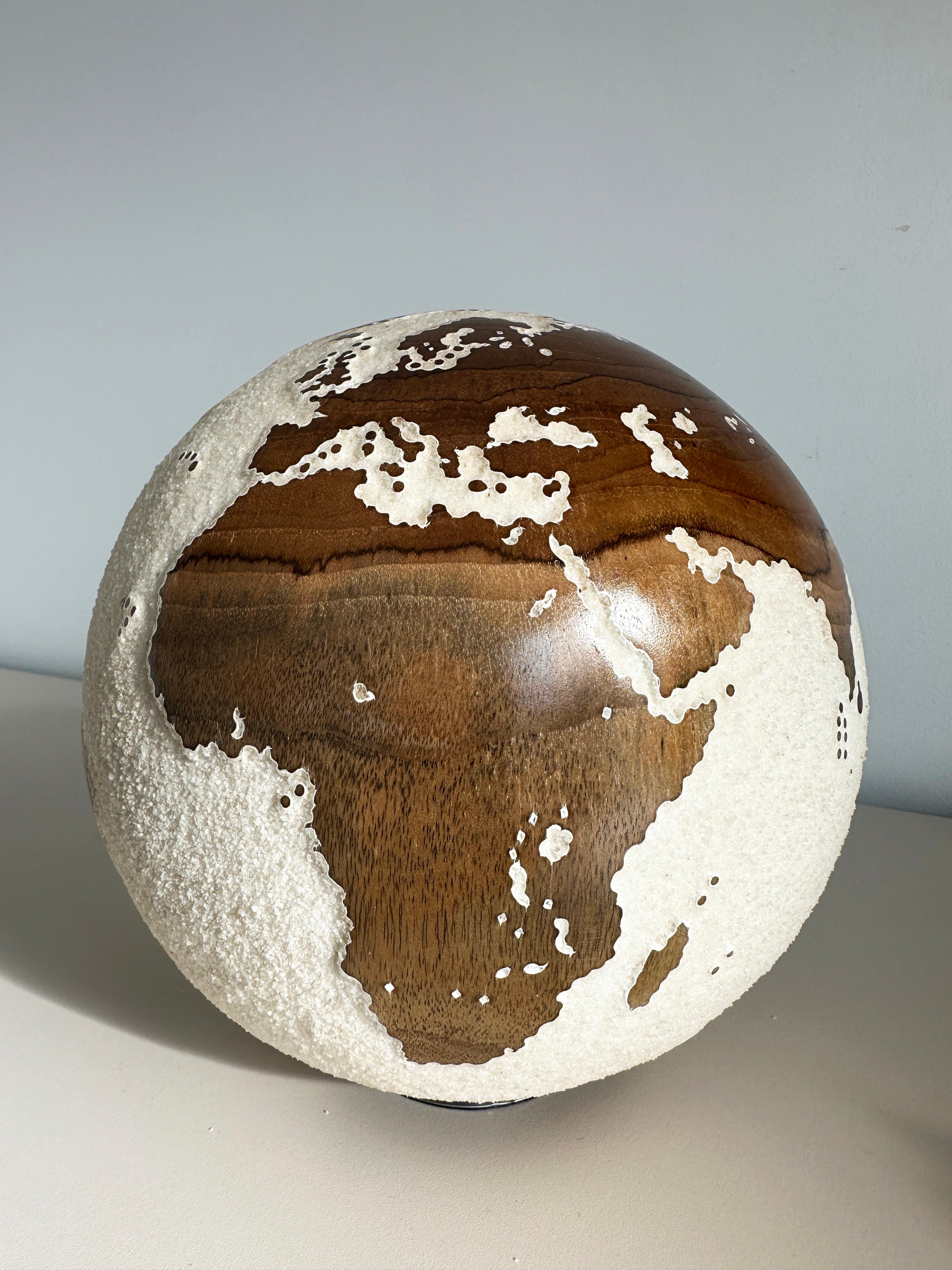 Make a Journey Teak Bruno Helgen Contemporary turning wood globe sculpture  For Sale 3