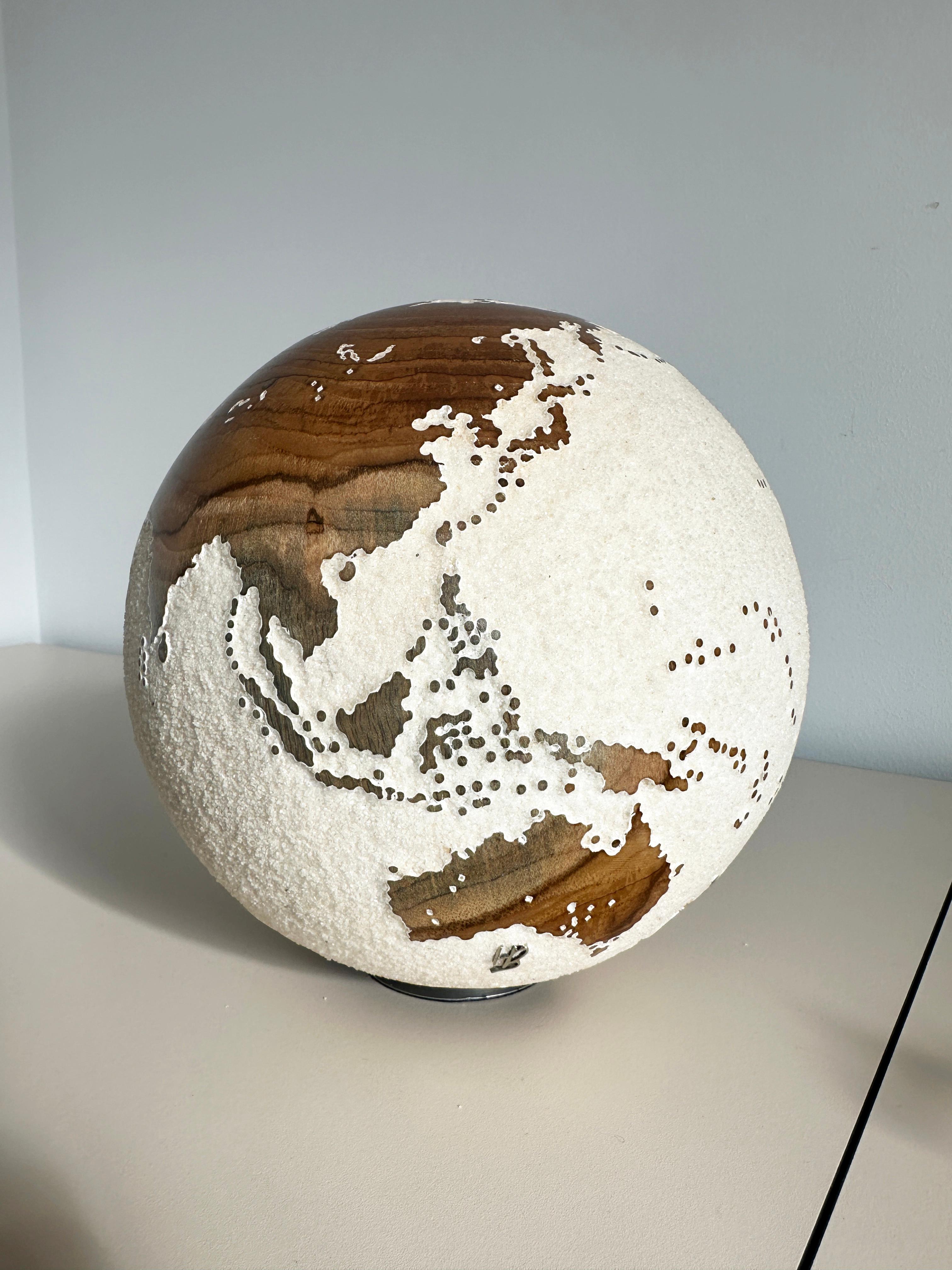 Make a Journey Teak Bruno Helgen Contemporary turning wood globe sculpture  For Sale 5
